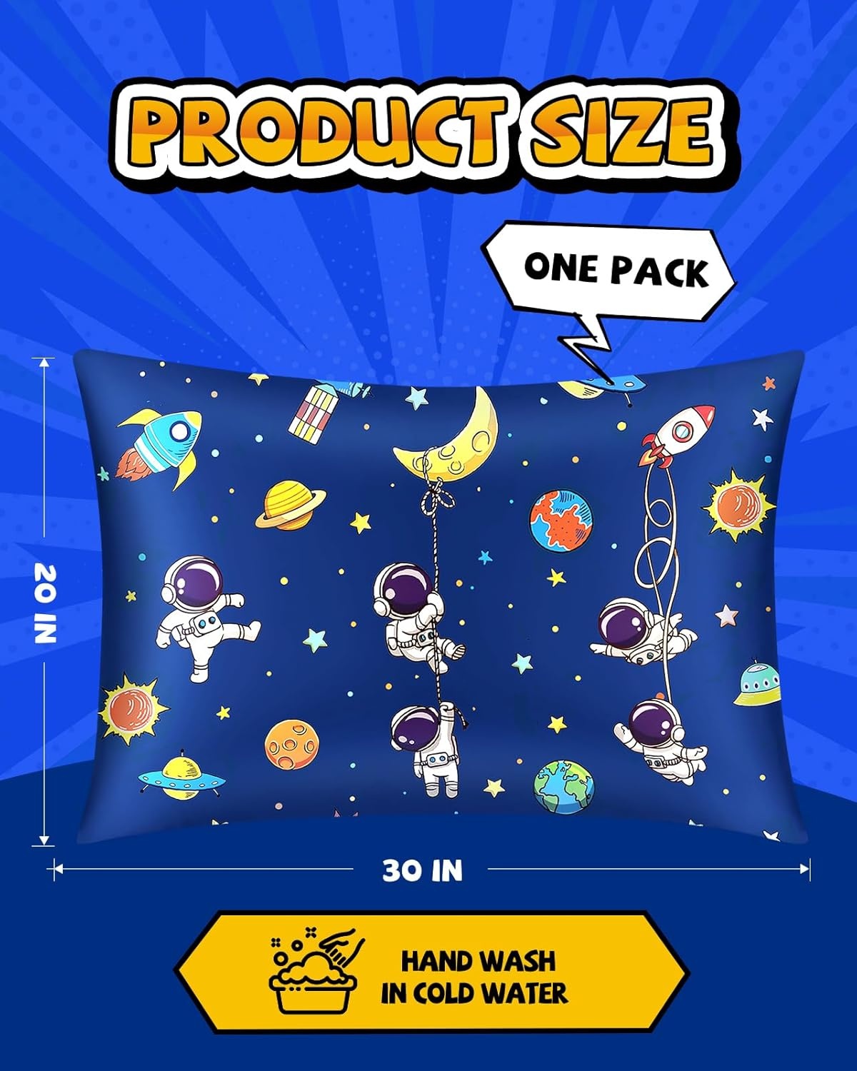 image:imageMiss Adola 1Pc Silk Pillowcase for Kids 30x20 Queen 19 Momme Mulberry Silk Pillow Case with Hidden Zipper for Hair and Skin Cute Cartoon for Toddlers Teens Boys Girls Pink Girl ShadowBlue Astronaut