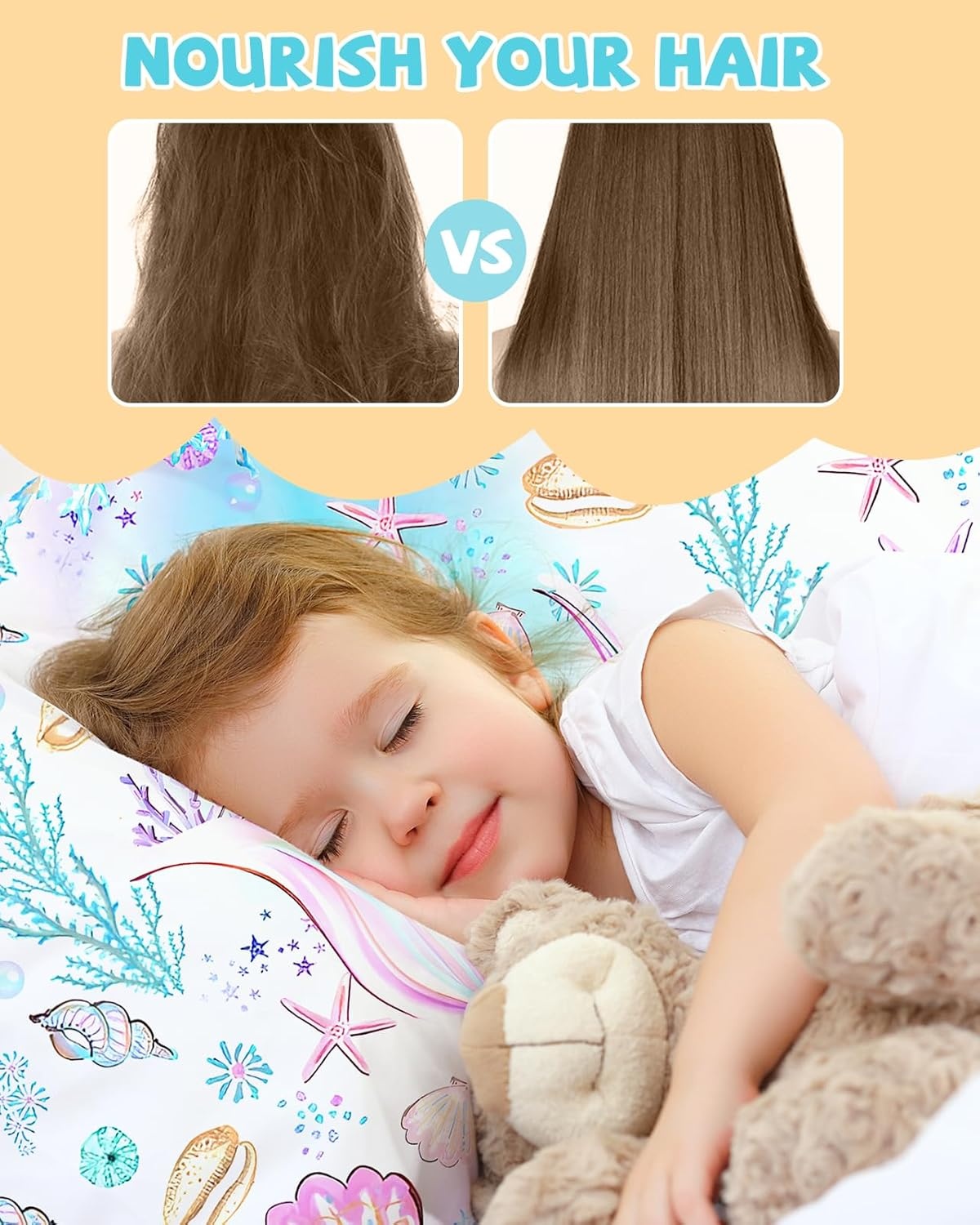 image:imageMiss Adola 1Pc Silk Pillowcase for Kids 30x20 Queen 19 Momme Mulberry Silk Pillow Case with Hidden Zipper for Hair and Skin Cute Cartoon for Toddlers Teens Boys Girls Pink Girl ShadowFish Tail