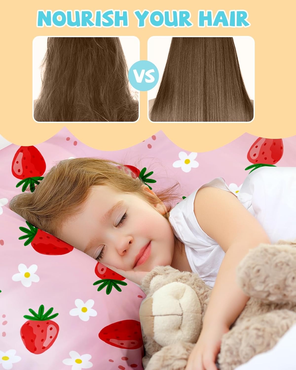 image:imageMiss Adola 1Pc Silk Pillowcase for Kids 30x20 Queen 19 Momme Mulberry Silk Pillow Case with Hidden Zipper for Hair and Skin Cute Cartoon for Toddlers Teens Boys Girls Pink Girl ShadowStrawberry