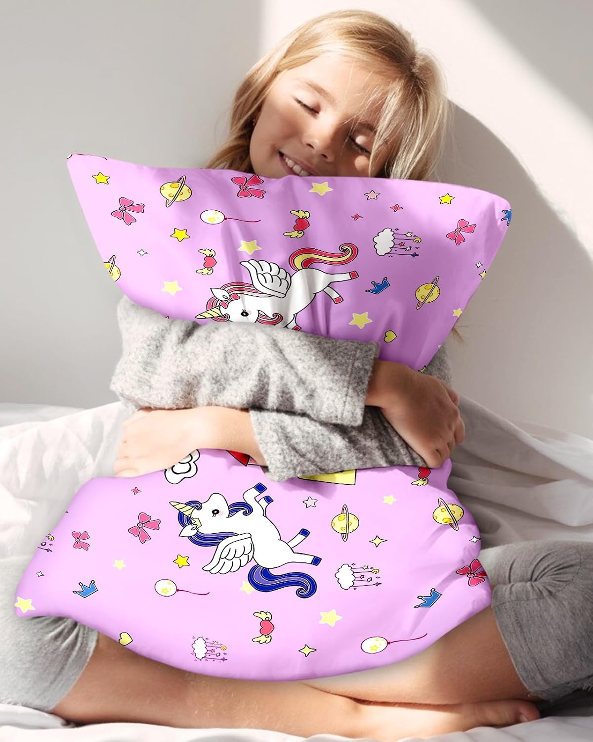 image:imageMiss Adola 1Pc Silk Pillowcase for Kids 30x20 Queen 19 Momme Mulberry Silk Pillow Case with Hidden Zipper for Hair and Skin Cute Cartoon for Toddlers Teens Boys Girls Pink Girl ShadowCouple Unicorn