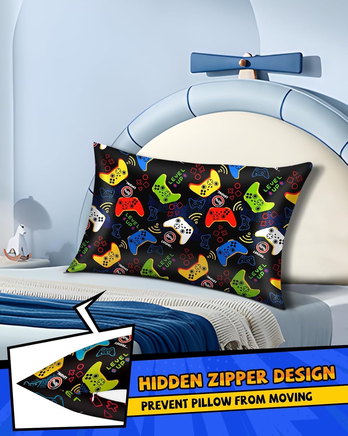 image:imageMiss Adola 1Pc Silk Pillowcase for Kids 30x20 Queen 19 Momme Mulberry Silk Pillow Case with Hidden Zipper for Hair and Skin Cute Cartoon for Toddlers Teens Boys Girls Pink Girl ShadowBlack Game