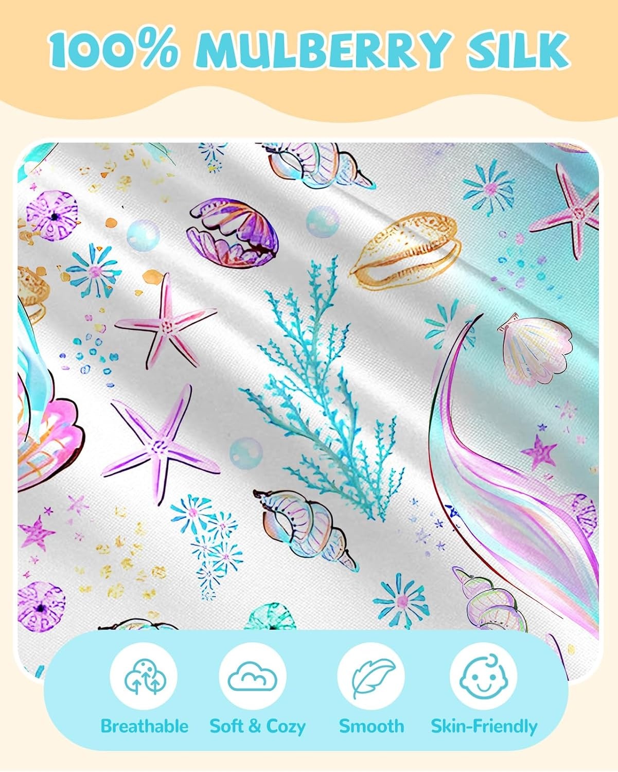 image:imageMiss Adola 1Pc Silk Pillowcase for Kids 30x20 Queen 19 Momme Mulberry Silk Pillow Case with Hidden Zipper for Hair and Skin Cute Cartoon for Toddlers Teens Boys Girls Pink Girl ShadowFish Tail