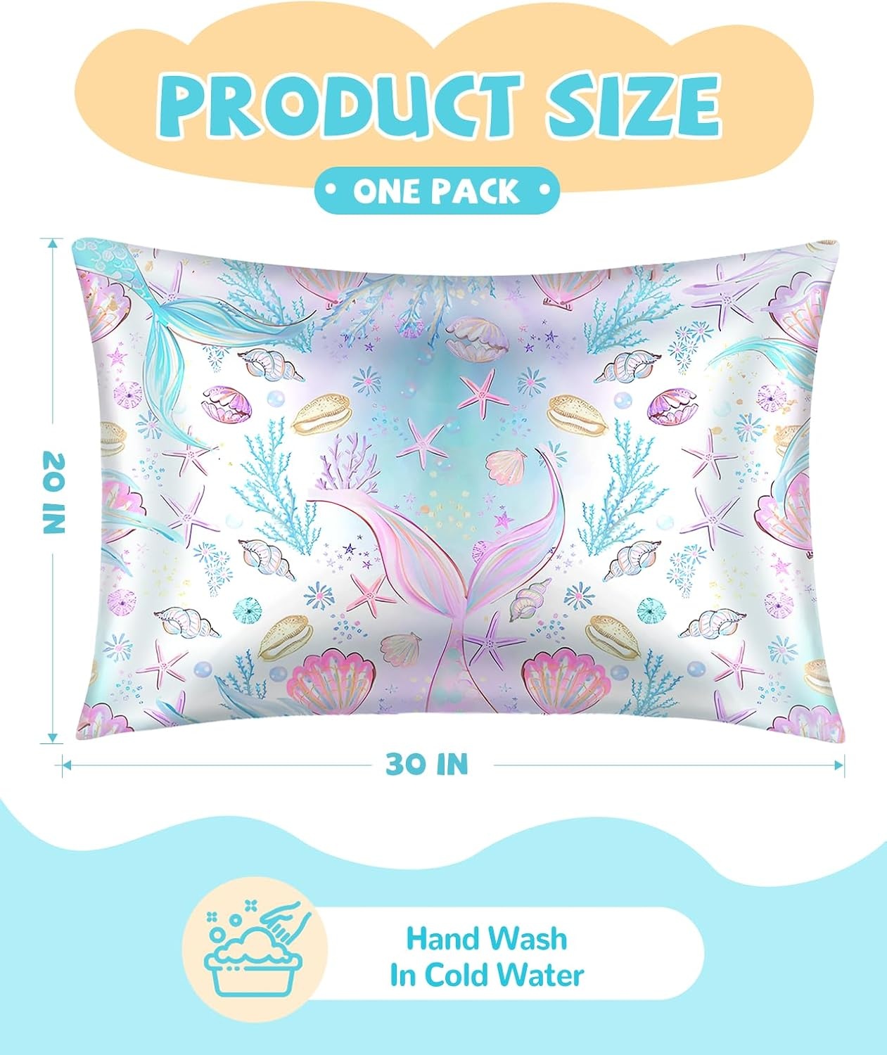 image:imageMiss Adola 1Pc Silk Pillowcase for Kids 30x20 Queen 19 Momme Mulberry Silk Pillow Case with Hidden Zipper for Hair and Skin Cute Cartoon for Toddlers Teens Boys Girls Pink Girl ShadowFish Tail