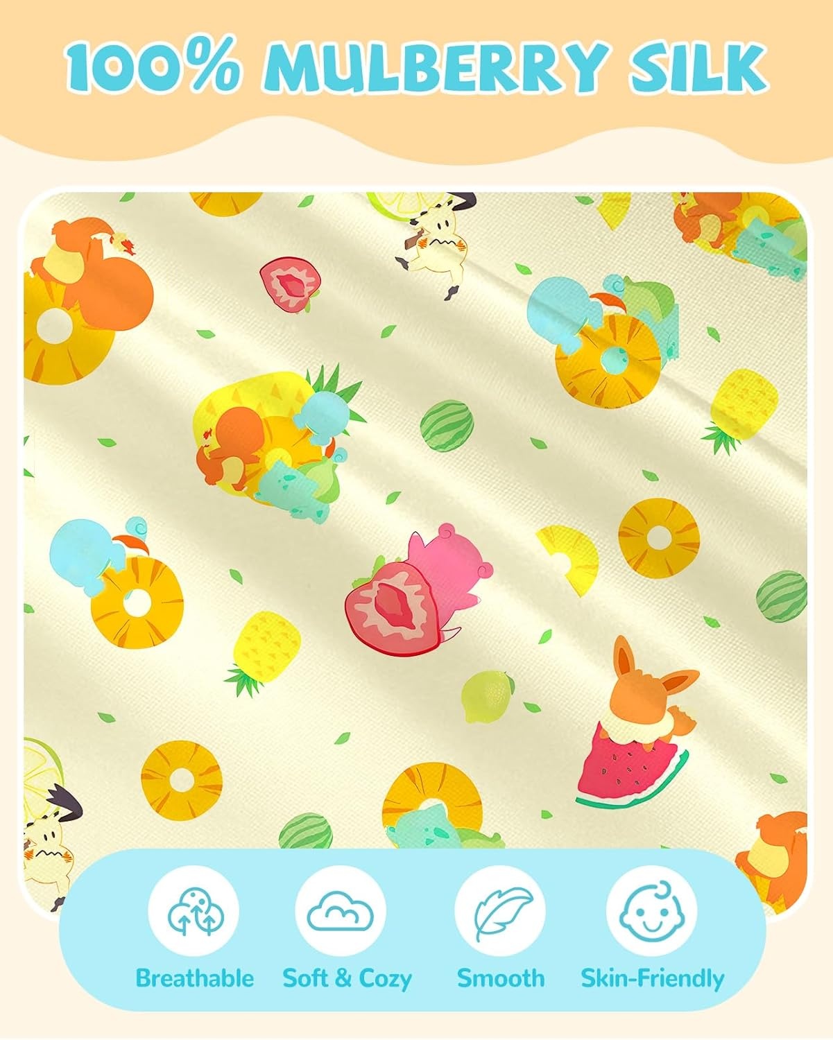 image:imageMiss Adola 1Pc Silk Pillowcase for Kids 30x20 Queen 19 Momme Mulberry Silk Pillow Case with Hidden Zipper for Hair and Skin Cute Cartoon for Toddlers Teens Boys Girls Pink Girl ShadowBkm Fruit
