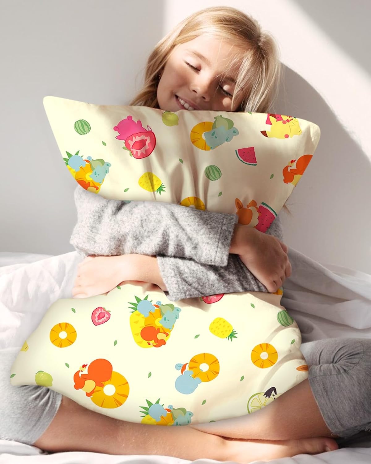 image:imageMiss Adola 1Pc Silk Pillowcase for Kids 30x20 Queen 19 Momme Mulberry Silk Pillow Case with Hidden Zipper for Hair and Skin Cute Cartoon for Toddlers Teens Boys Girls Pink Girl ShadowBkm Fruit