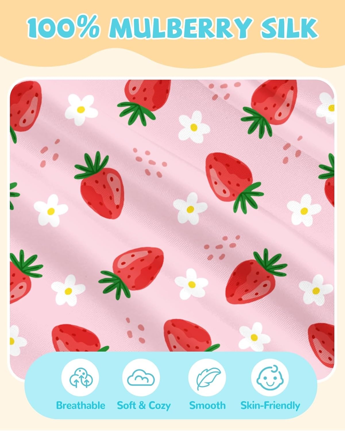 image:imageMiss Adola 1Pc Silk Pillowcase for Kids 30x20 Queen 19 Momme Mulberry Silk Pillow Case with Hidden Zipper for Hair and Skin Cute Cartoon for Toddlers Teens Boys Girls Pink Girl ShadowStrawberry