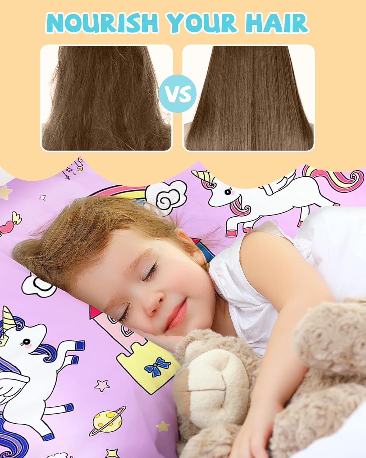 image:imageMiss Adola 1Pc Silk Pillowcase for Kids 30x20 Queen 19 Momme Mulberry Silk Pillow Case with Hidden Zipper for Hair and Skin Cute Cartoon for Toddlers Teens Boys Girls Pink Girl ShadowCouple Unicorn