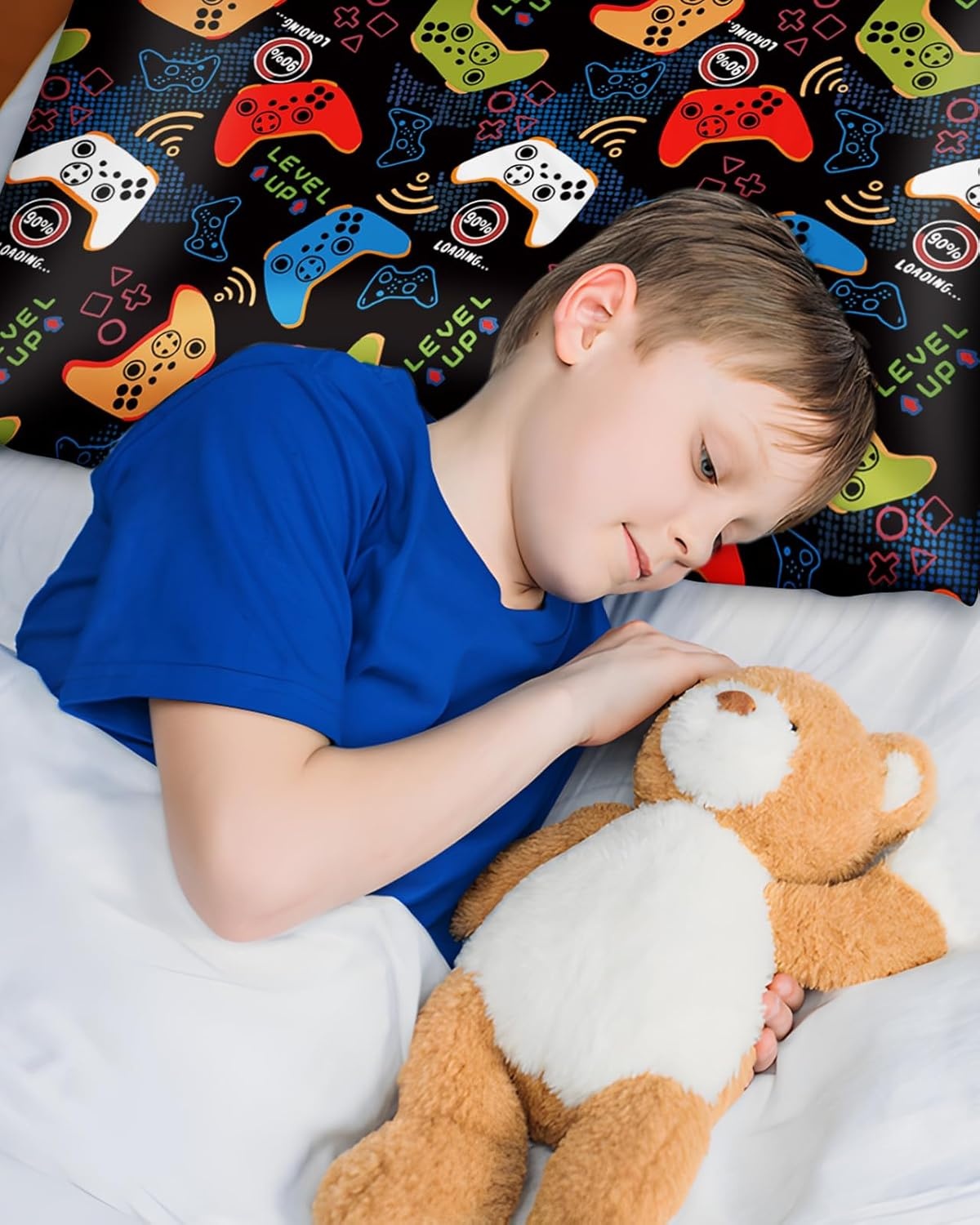 image:imageMiss Adola 1Pc Silk Pillowcase for Kids 30x20 Queen 19 Momme Mulberry Silk Pillow Case with Hidden Zipper for Hair and Skin Cute Cartoon for Toddlers Teens Boys Girls Pink Girl ShadowBlack Game