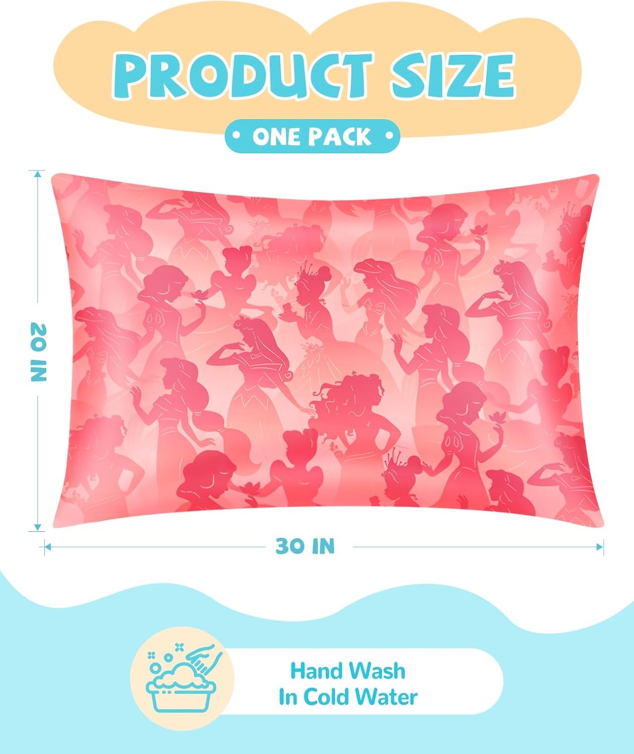 image:imageMiss Adola 1Pc Silk Pillowcase for Kids 30x20 Queen 19 Momme Mulberry Silk Pillow Case with Hidden Zipper for Hair and Skin Cute Cartoon for Toddlers Teens Boys Girls Pink Girl ShadowPrincess Shadow
