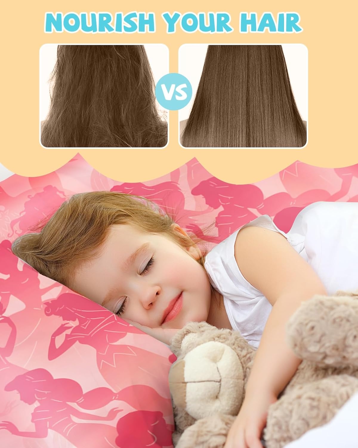 image:imageMiss Adola 1Pc Silk Pillowcase for Kids 30x20 Queen 19 Momme Mulberry Silk Pillow Case with Hidden Zipper for Hair and Skin Cute Cartoon for Toddlers Teens Boys Girls Pink Girl ShadowPrincess Shadow