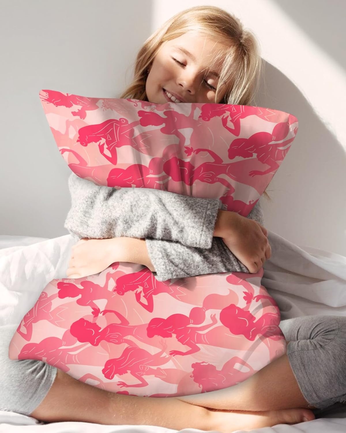 image:imageMiss Adola 1Pc Silk Pillowcase for Kids 30x20 Queen 19 Momme Mulberry Silk Pillow Case with Hidden Zipper for Hair and Skin Cute Cartoon for Toddlers Teens Boys Girls Pink Girl ShadowPrincess Shadow