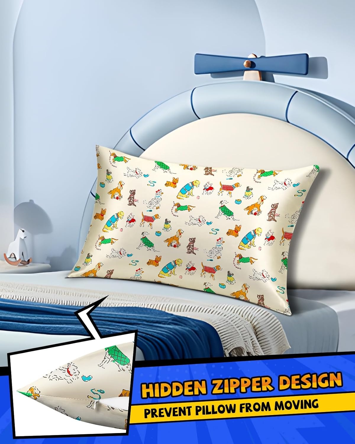 image:imageMiss Adola 1Pc Silk Pillowcase for Kids 30x20 Queen 19 Momme Mulberry Silk Pillow Case with Hidden Zipper for Hair and Skin Cute Cartoon for Toddlers Teens Boys Girls Pink Girl ShadowCartoon Puppy