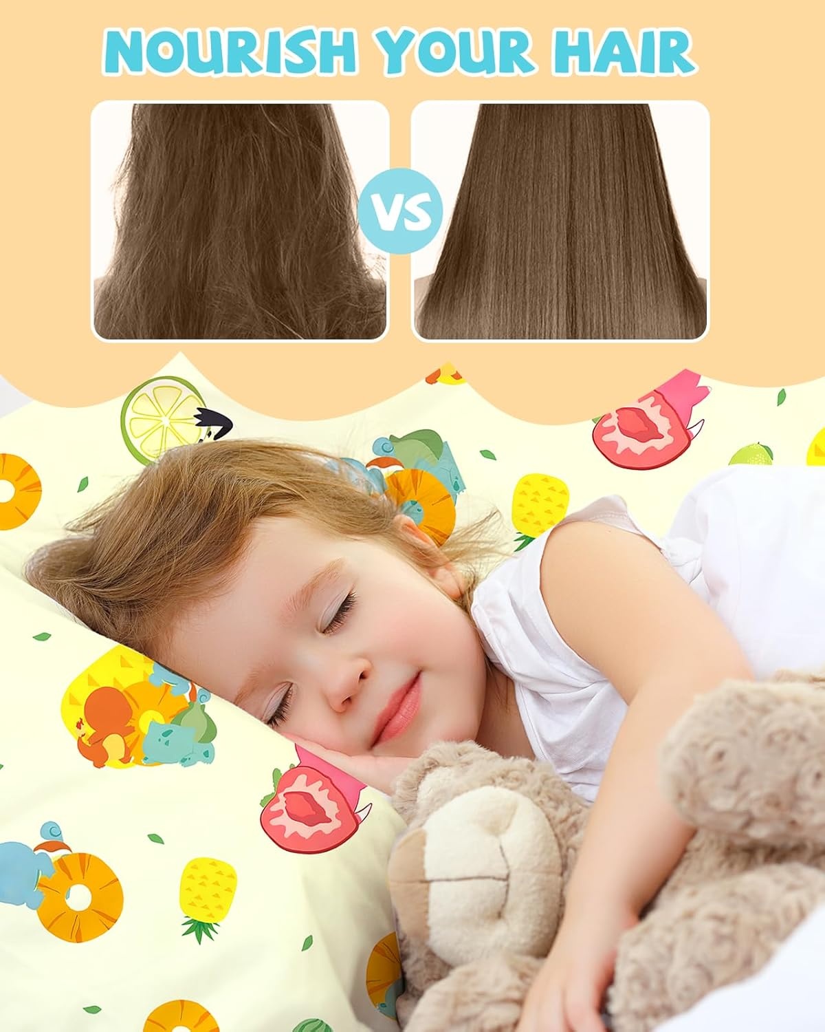 image:imageMiss Adola 1Pc Silk Pillowcase for Kids 30x20 Queen 19 Momme Mulberry Silk Pillow Case with Hidden Zipper for Hair and Skin Cute Cartoon for Toddlers Teens Boys Girls Pink Girl ShadowBkm Fruit