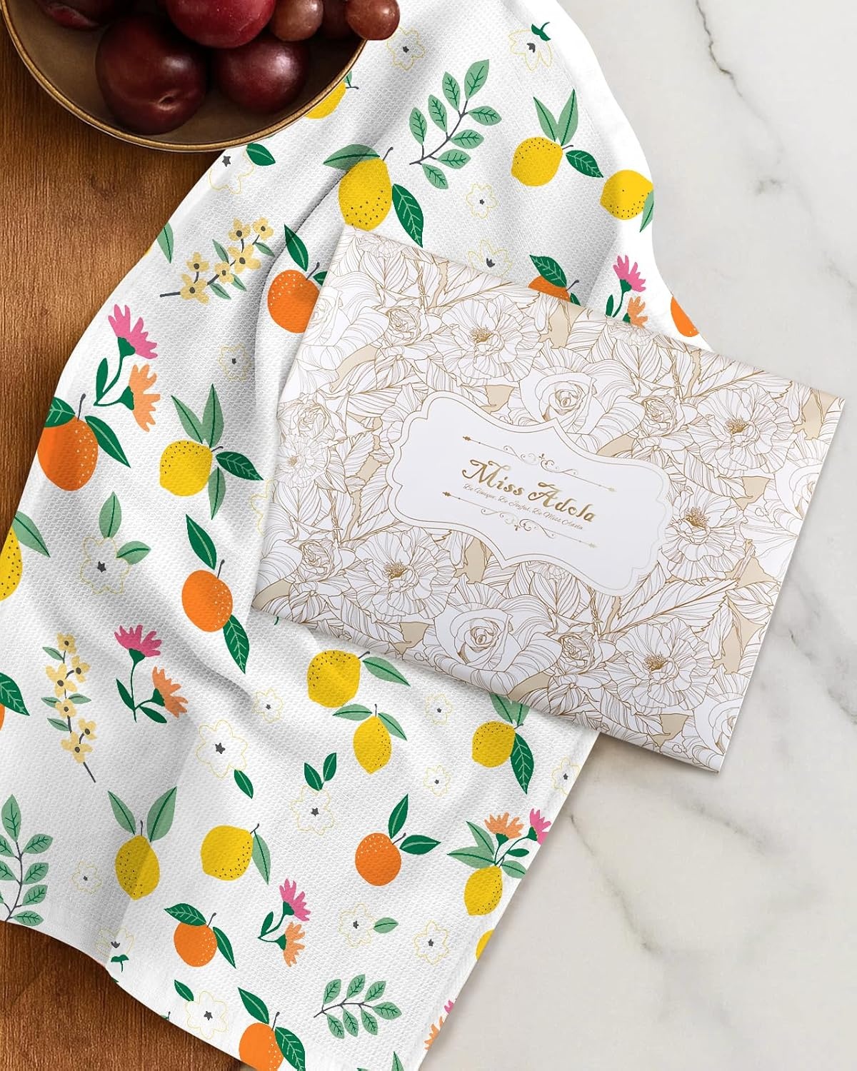 image:imageMiss Adola 2pcs Waffle Kitchen Towels 16x26 Inch Cotton Waffle Weave Dish Cloths Set of 2 with Hanging Loop Absorbent Hand Tea Towels Fruits Design for Housewarming Gift CitrusCitrus