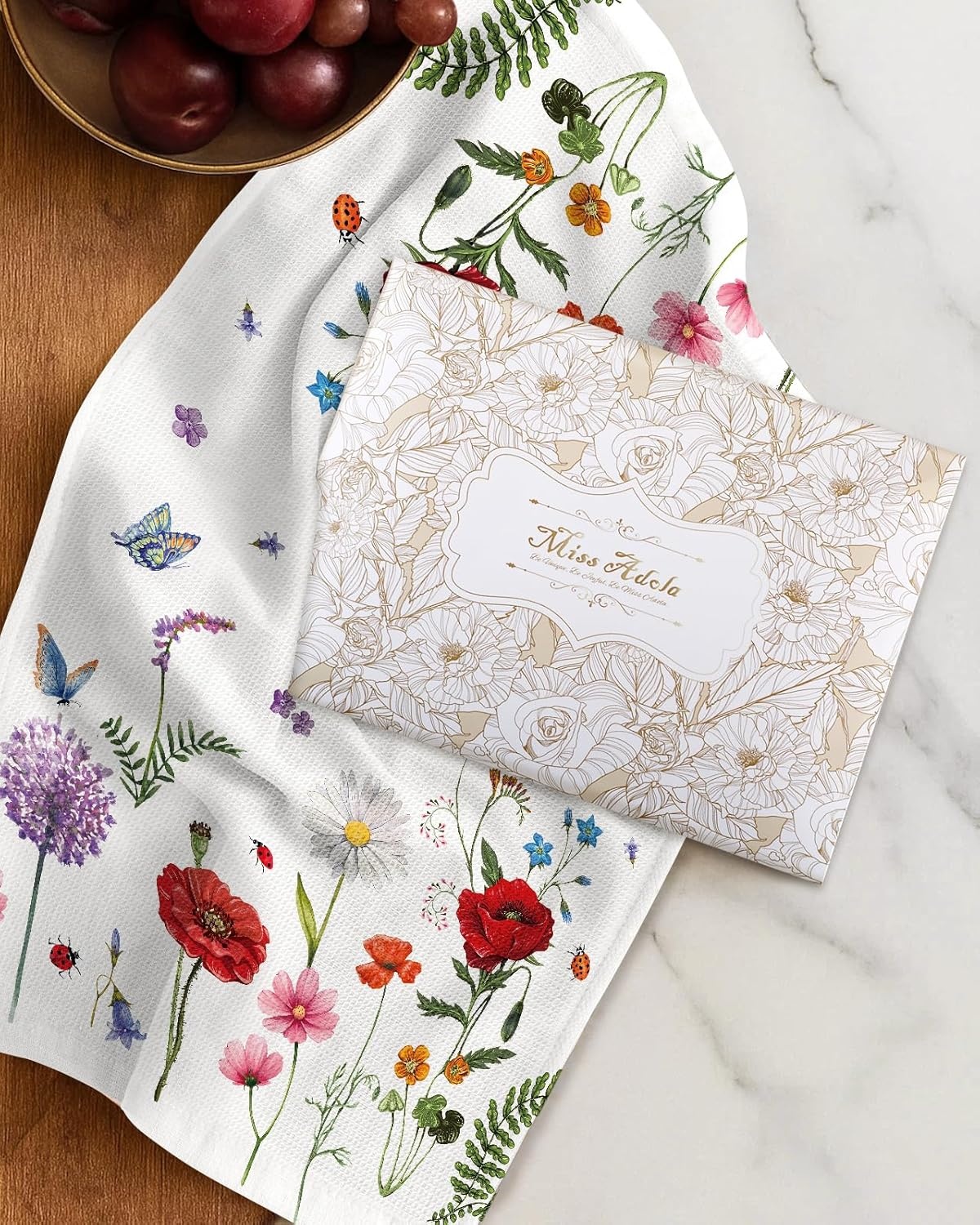 image:imageMiss Adola 2pcs Waffle Kitchen Towels 16x26 Inch Cotton Waffle Weave Dish Cloths Set of 2 with Hanging Loop Absorbent Hand Tea Towels Fruits Design for Housewarming Gift CitrusWildflower