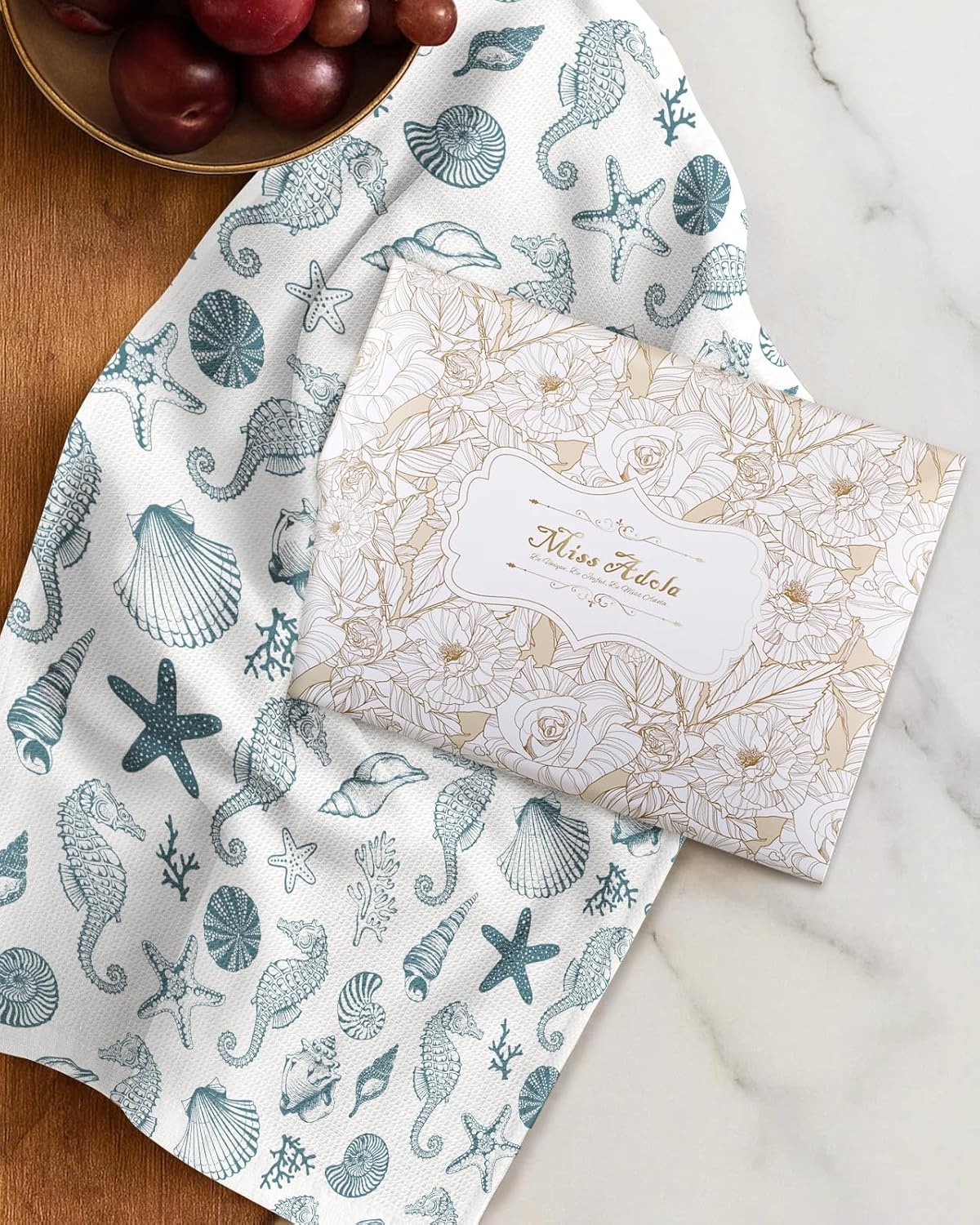 image:imageMiss Adola 2pcs Waffle Kitchen Towels 16x26 Inch Cotton Waffle Weave Dish Cloths Set of 2 with Hanging Loop Absorbent Hand Tea Towels Fruits Design for Housewarming Gift CitrusCoastal