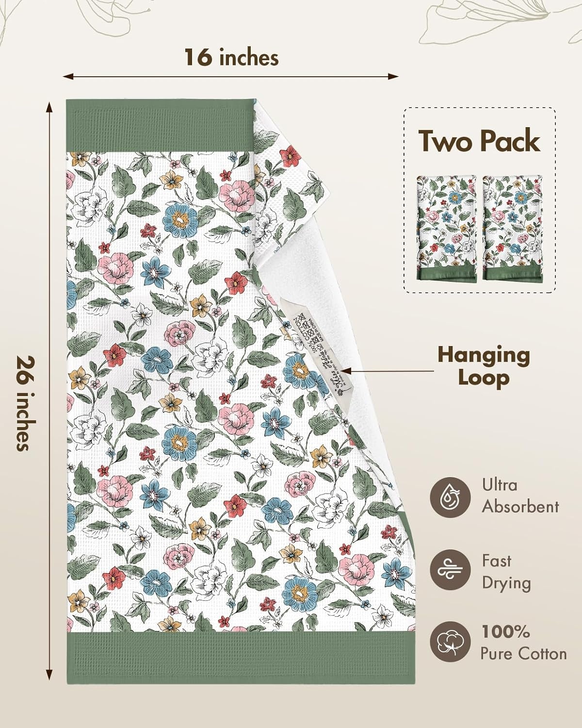 image:imageMiss Adola 2pcs Waffle Kitchen Towels 16x26 Inch Cotton Waffle Weave Dish Cloths Set of 2 with Hanging Loop Absorbent Hand Tea Towels Fruits Design for Housewarming Gift CitrusVibrant Botanical