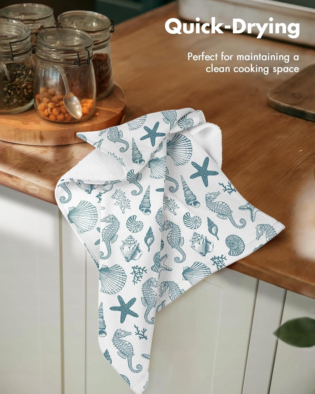 image:imageMiss Adola 2pcs Waffle Kitchen Towels 16x26 Inch Cotton Waffle Weave Dish Cloths Set of 2 with Hanging Loop Absorbent Hand Tea Towels Fruits Design for Housewarming Gift CitrusCoastal
