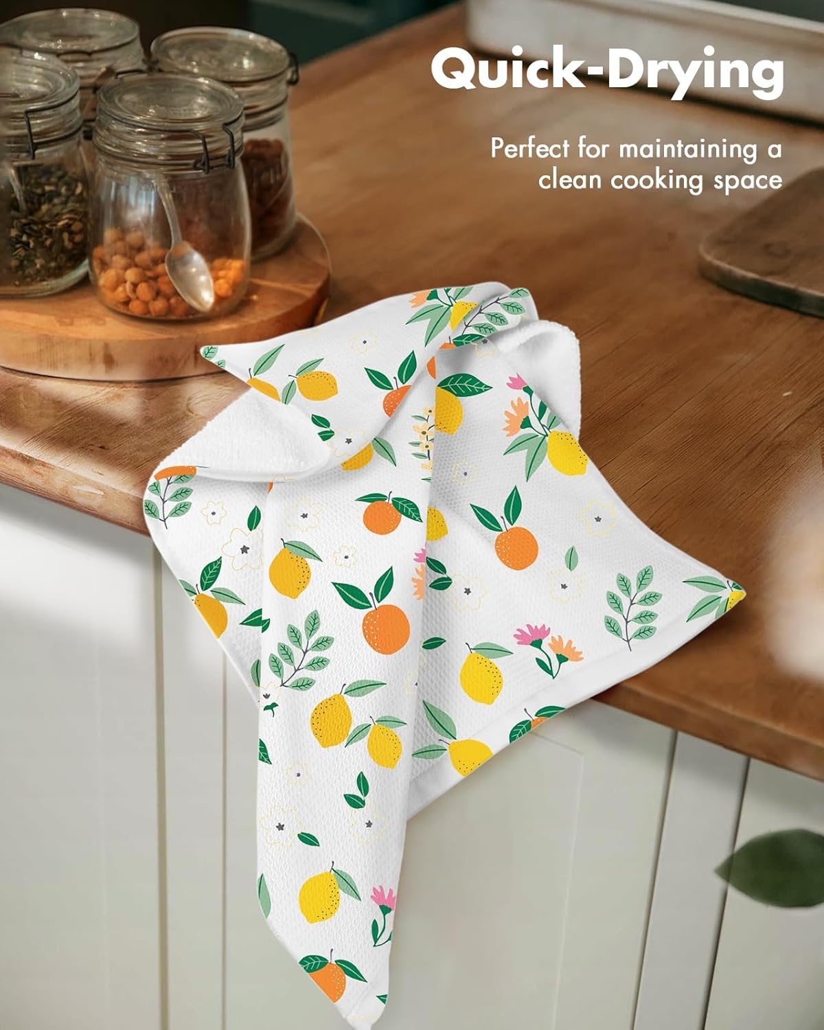 image:imageMiss Adola 2pcs Waffle Kitchen Towels 16x26 Inch Cotton Waffle Weave Dish Cloths Set of 2 with Hanging Loop Absorbent Hand Tea Towels Fruits Design for Housewarming Gift CitrusCitrus
