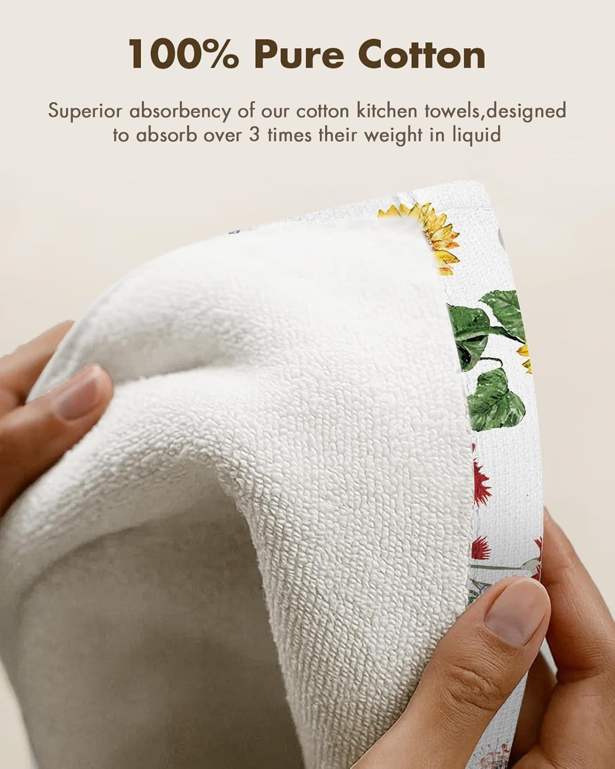image:imageMiss Adola 2pcs Waffle Kitchen Towels 16x26 Inch Cotton Waffle Weave Dish Cloths Set of 2 with Hanging Loop Absorbent Hand Tea Towels Fruits Design for Housewarming Gift CitrusCat in Flowers
