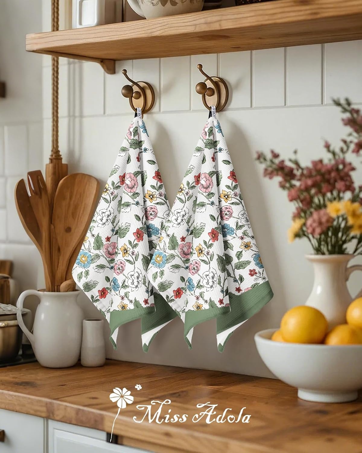 image:imageMiss Adola 2pcs Waffle Kitchen Towels 16x26 Inch Cotton Waffle Weave Dish Cloths Set of 2 with Hanging Loop Absorbent Hand Tea Towels Fruits Design for Housewarming Gift CitrusVibrant Botanical