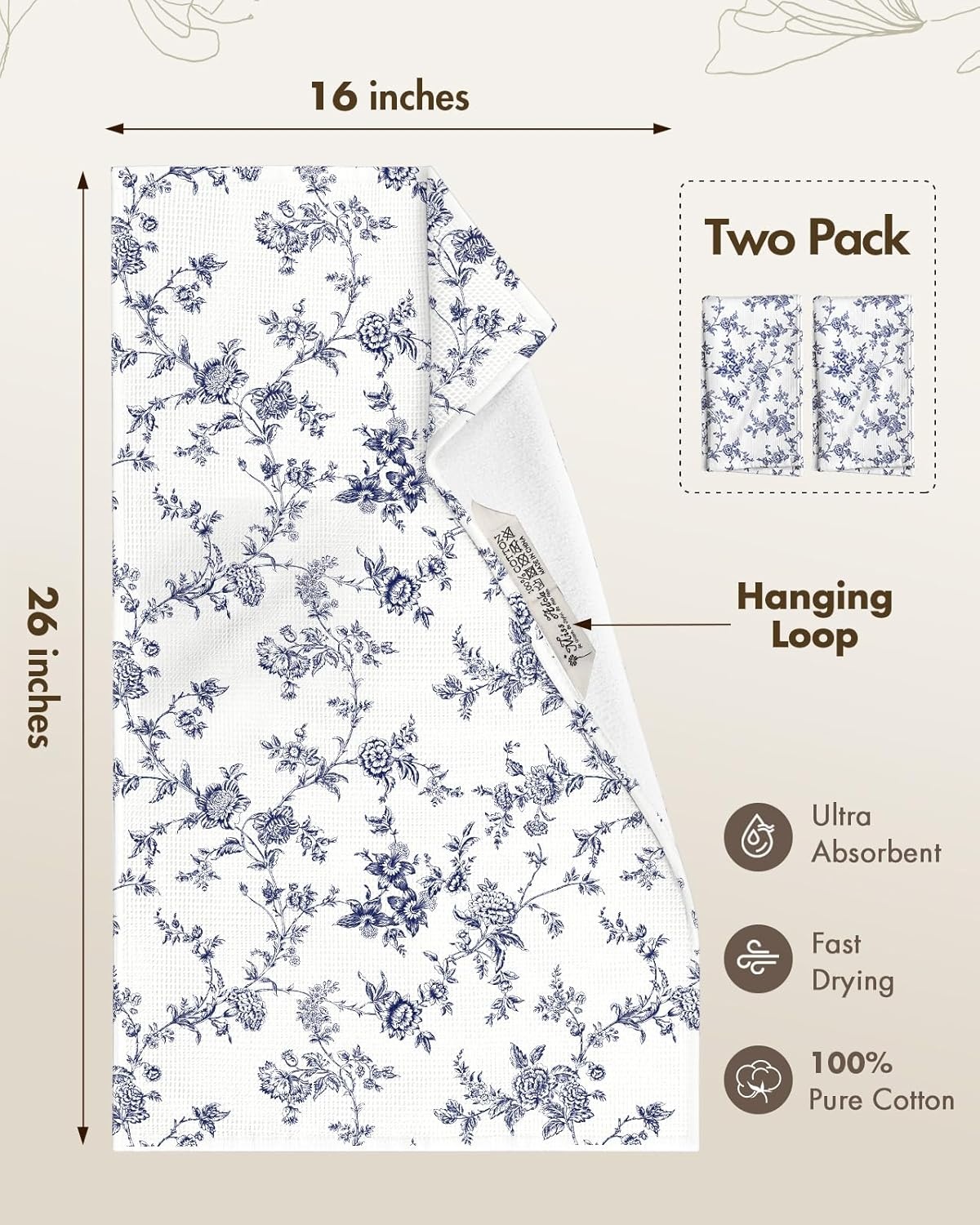 image:imageMiss Adola 2pcs Waffle Kitchen Towels 16x26 Inch Cotton Waffle Weave Dish Cloths Set of 2 with Hanging Loop Absorbent Hand Tea Towels Fruits Design for Housewarming Gift CitrusToile Print