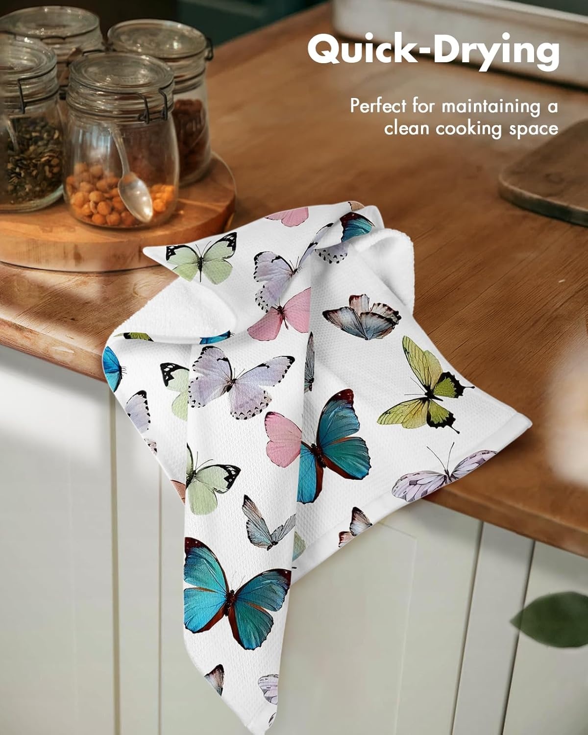 image:imageMiss Adola 2pcs Waffle Kitchen Towels 16x26 Inch Cotton Waffle Weave Dish Cloths Set of 2 with Hanging Loop Absorbent Hand Tea Towels Fruits Design for Housewarming Gift CitrusMorpho Butterfly