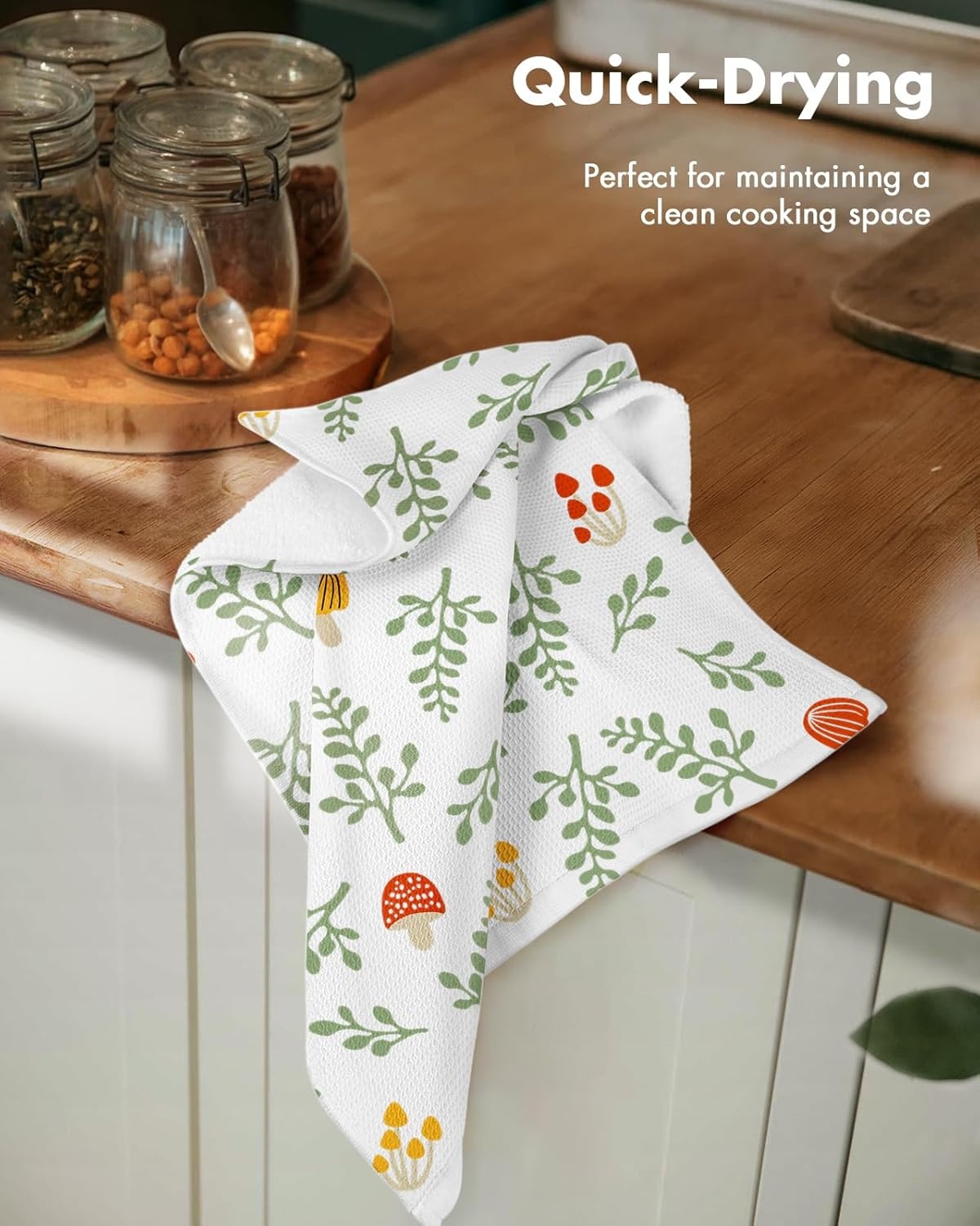 image:imageMiss Adola 2pcs Waffle Kitchen Towels 16x26 Inch Cotton Waffle Weave Dish Cloths Set of 2 with Hanging Loop Absorbent Hand Tea Towels Fruits Design for Housewarming Gift CitrusMushroom