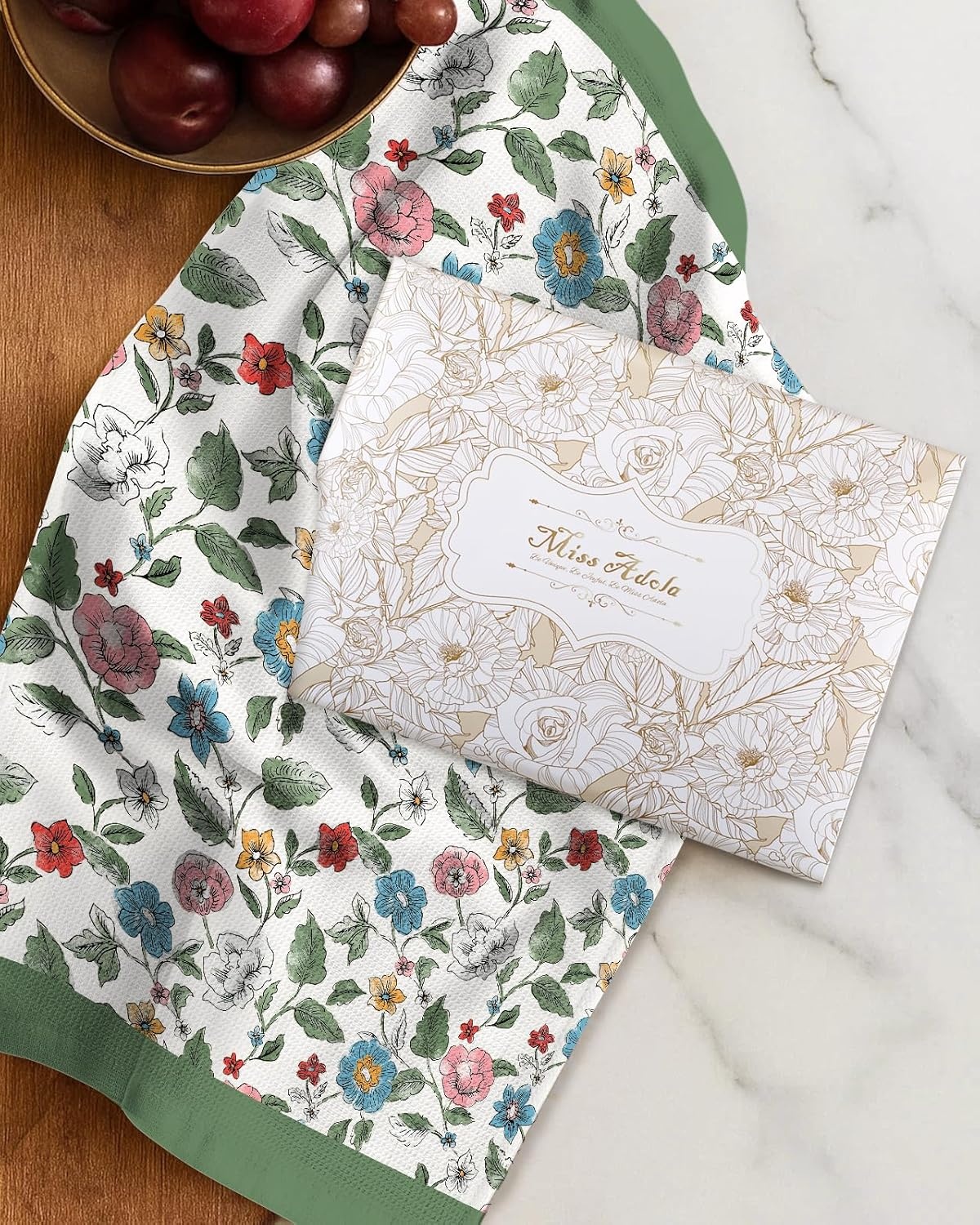 image:imageMiss Adola 2pcs Waffle Kitchen Towels 16x26 Inch Cotton Waffle Weave Dish Cloths Set of 2 with Hanging Loop Absorbent Hand Tea Towels Fruits Design for Housewarming Gift CitrusVibrant Botanical