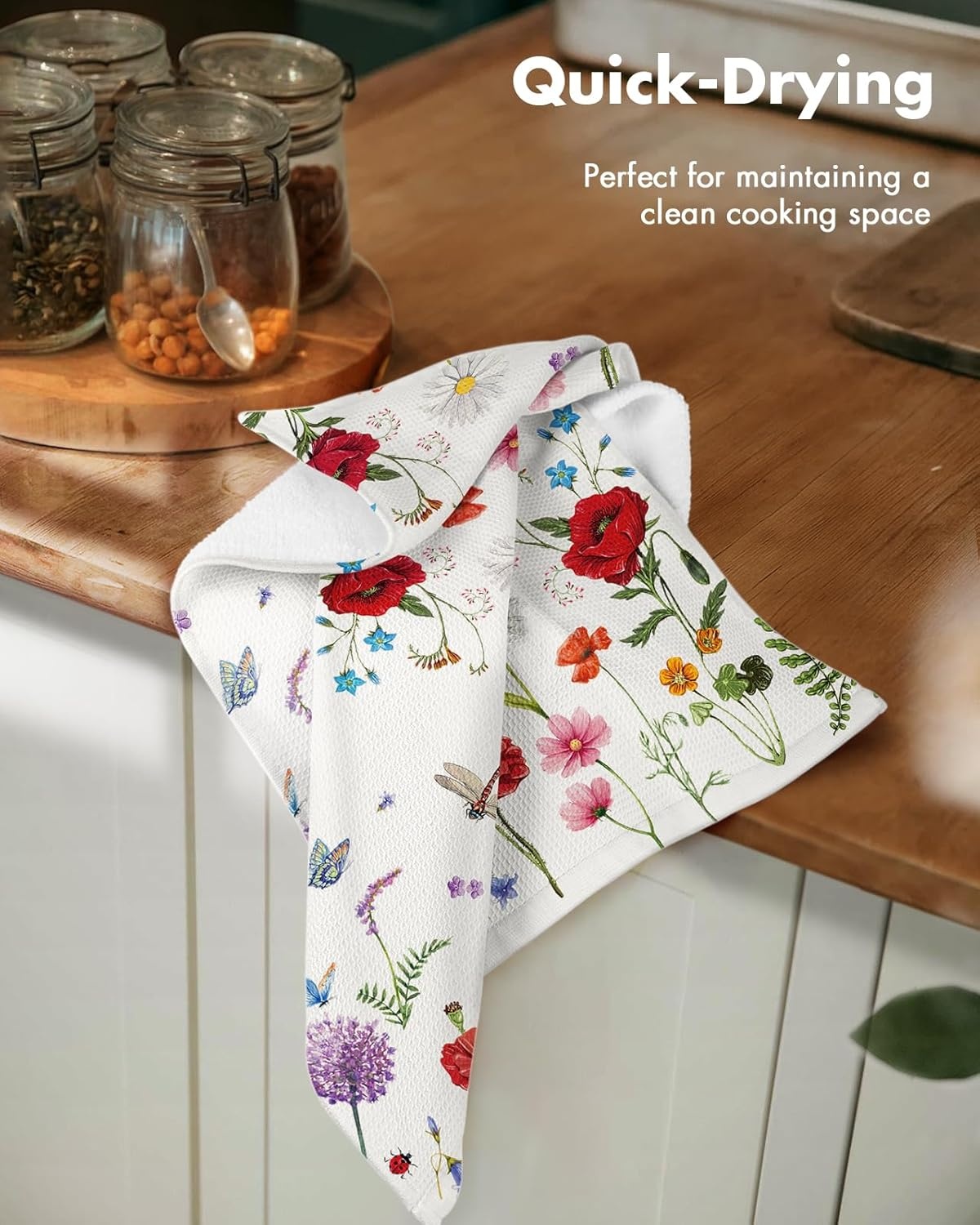 image:imageMiss Adola 2pcs Waffle Kitchen Towels 16x26 Inch Cotton Waffle Weave Dish Cloths Set of 2 with Hanging Loop Absorbent Hand Tea Towels Fruits Design for Housewarming Gift CitrusWildflower