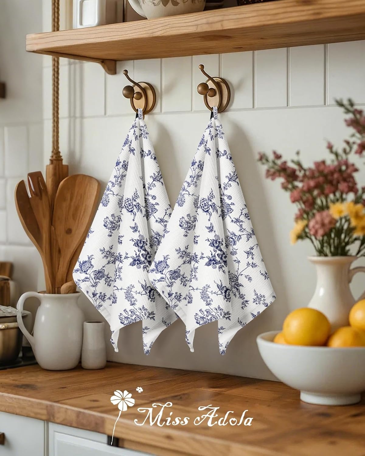 image:imageMiss Adola 2pcs Waffle Kitchen Towels 16x26 Inch Cotton Waffle Weave Dish Cloths Set of 2 with Hanging Loop Absorbent Hand Tea Towels Fruits Design for Housewarming Gift CitrusToile Print