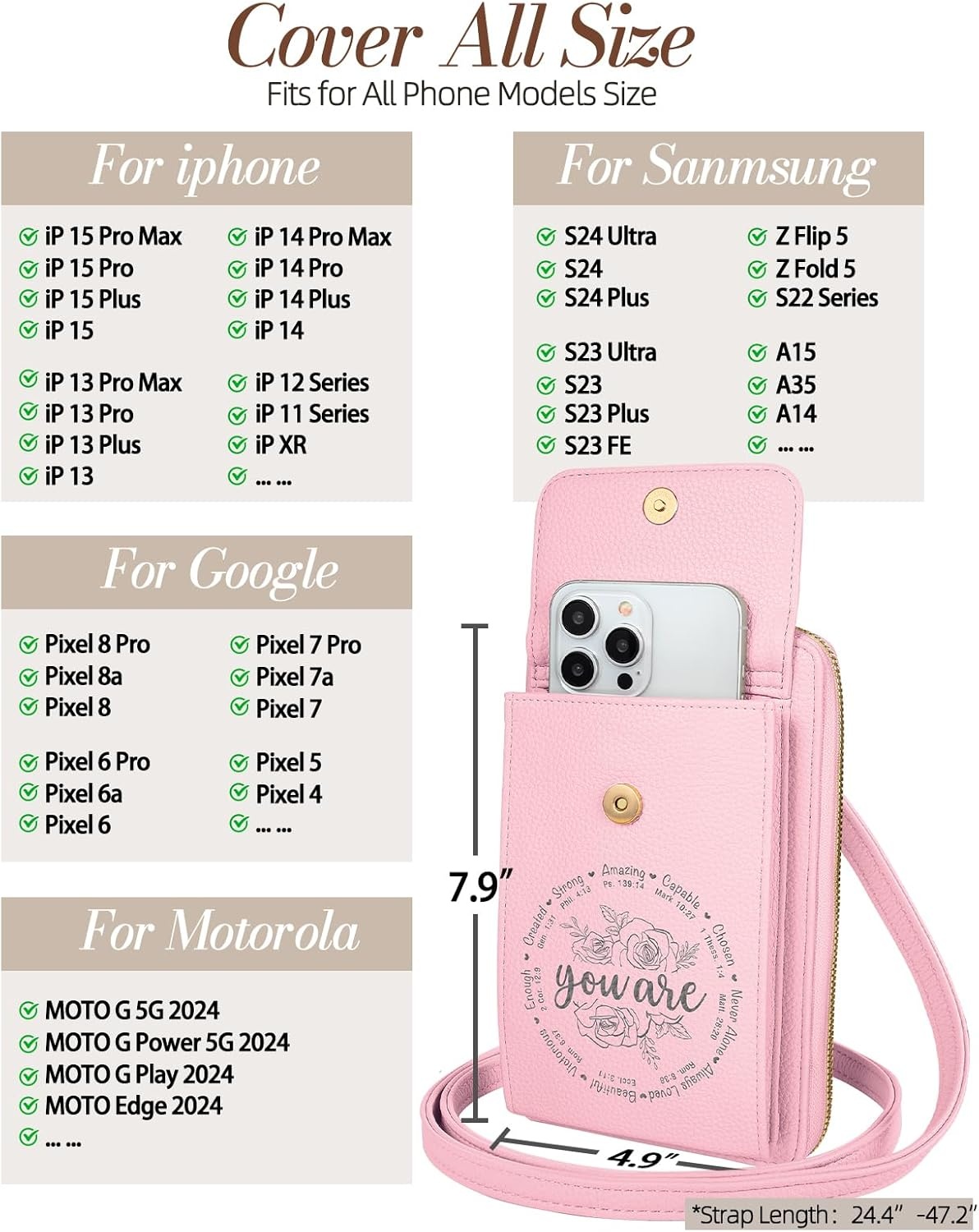 image:imageMiss Adola Cell Phone Purse Crossbody Bags for Women Cute Design Leather Cellphone Bag Small Cross Body Bags Purses Wallet Trendy Aesthetic Pouch with Adjustable Strap for iPhone Black FlowerRose