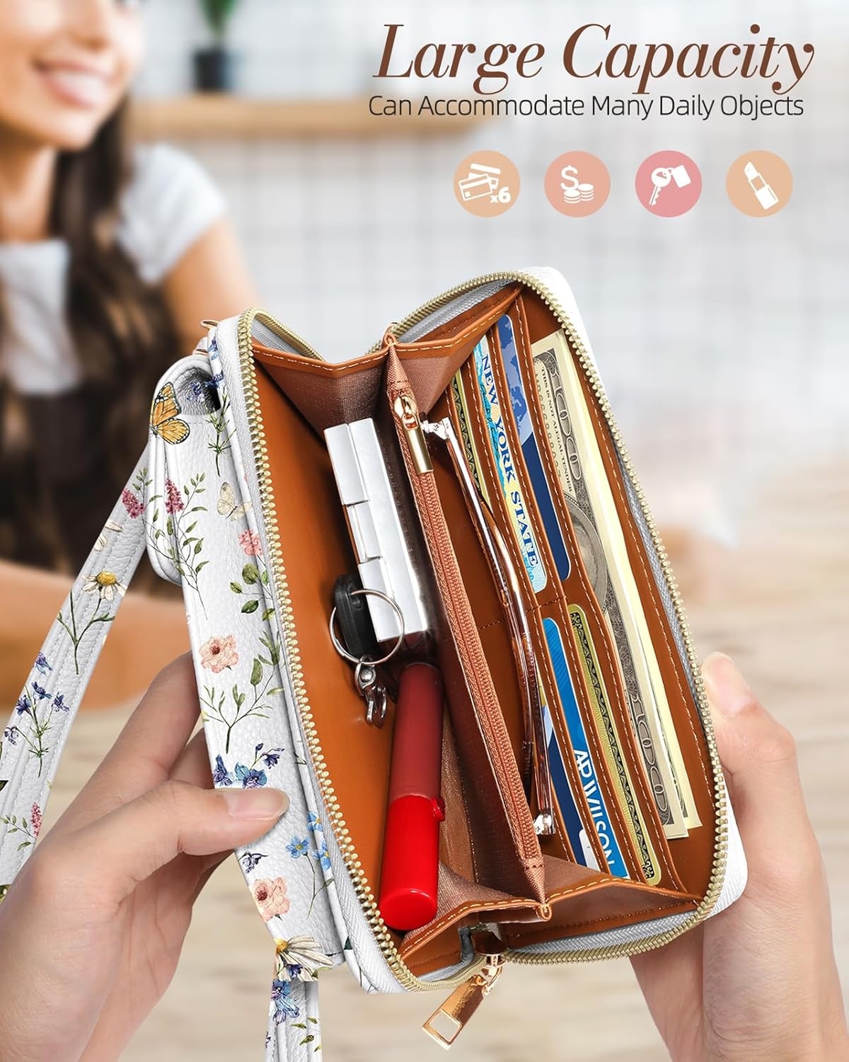 image:imageMiss Adola Cell Phone Purse Crossbody Bags for Women Cute Design Leather Cellphone Bag Small Cross Body Bags Purses Wallet Trendy Aesthetic Pouch with Adjustable Strap for iPhone Black FlowerVintage Flower