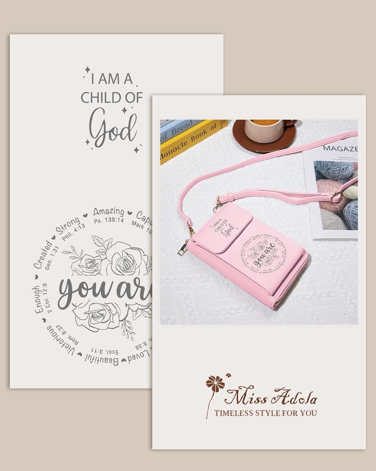 image:imageMiss Adola Cell Phone Purse Crossbody Bags for Women Cute Design Leather Cellphone Bag Small Cross Body Bags Purses Wallet Trendy Aesthetic Pouch with Adjustable Strap for iPhone Black FlowerRose