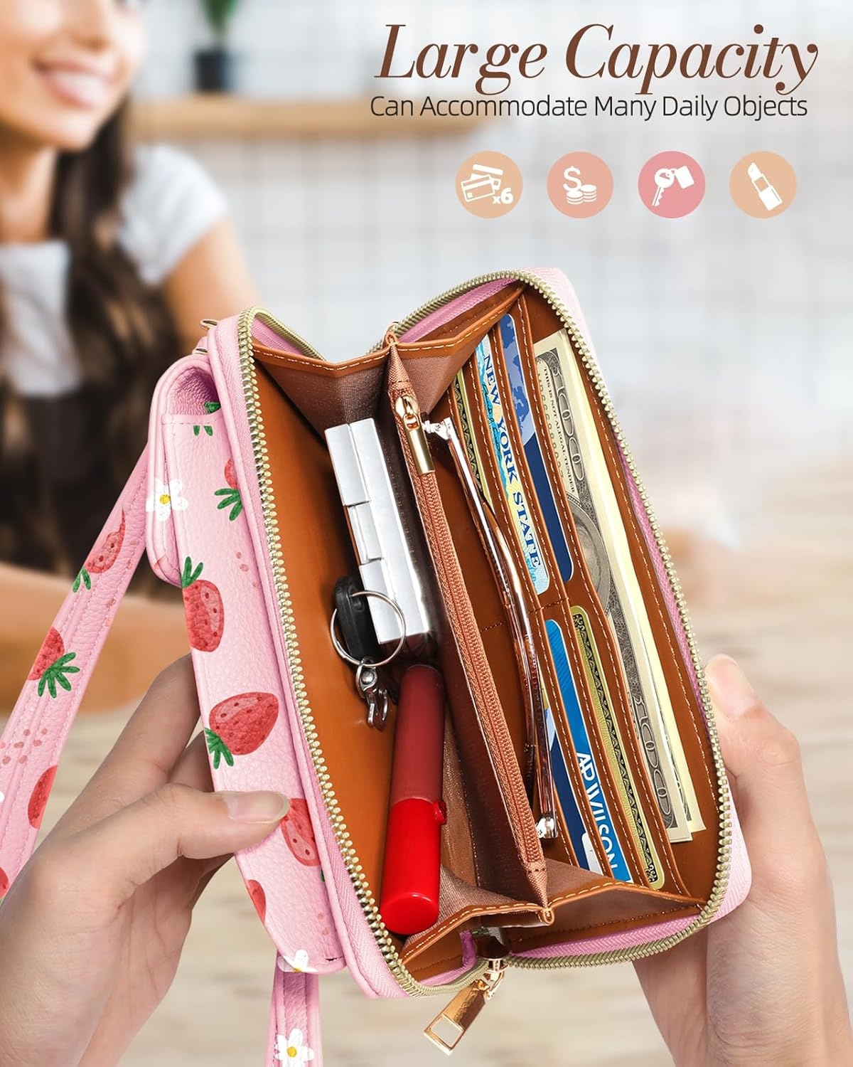 image:imageMiss Adola Cell Phone Purse Crossbody Bags for Women Cute Design Leather Cellphone Bag Small Cross Body Bags Wallet Purses Trendy Aesthetic Pouch for iPhone with Adjustable Strap Vintage FlowerStrawberry