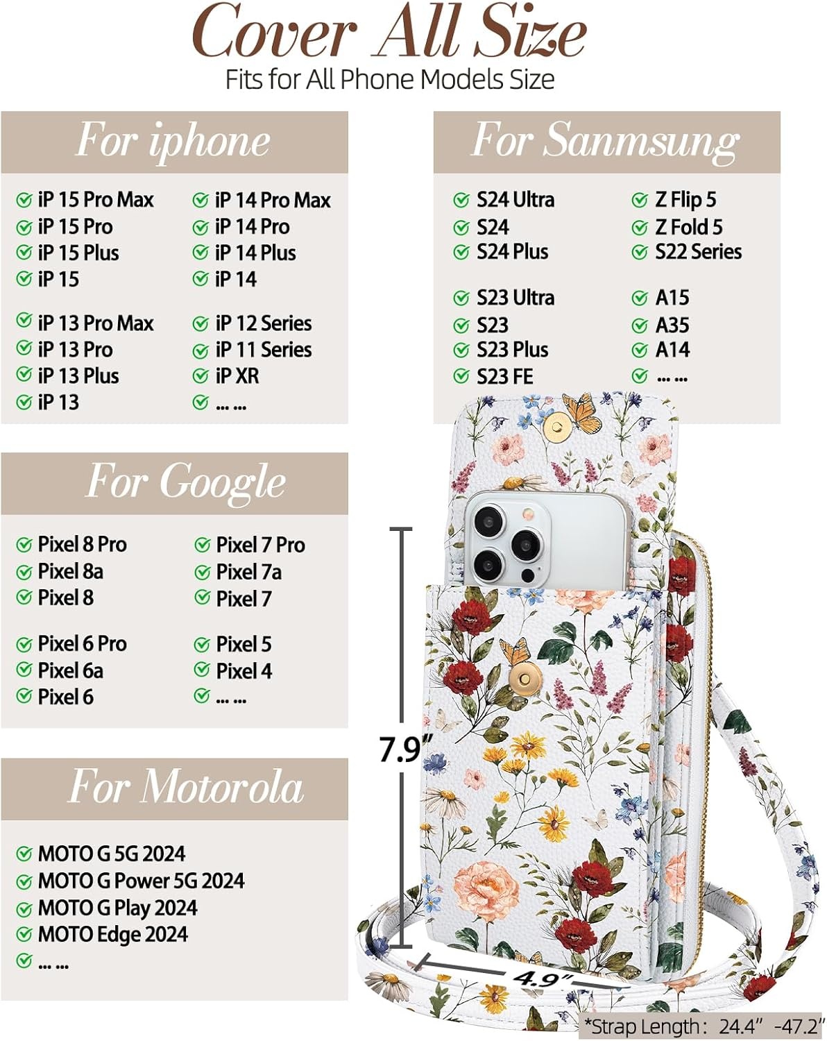 image:imageMiss Adola Cell Phone Purse Crossbody Bags for Women Cute Design Leather Cellphone Bag Small Cross Body Bags Wallet Purses Trendy Aesthetic Pouch for iPhone with Adjustable Strap Vintage FlowerVintage Flower