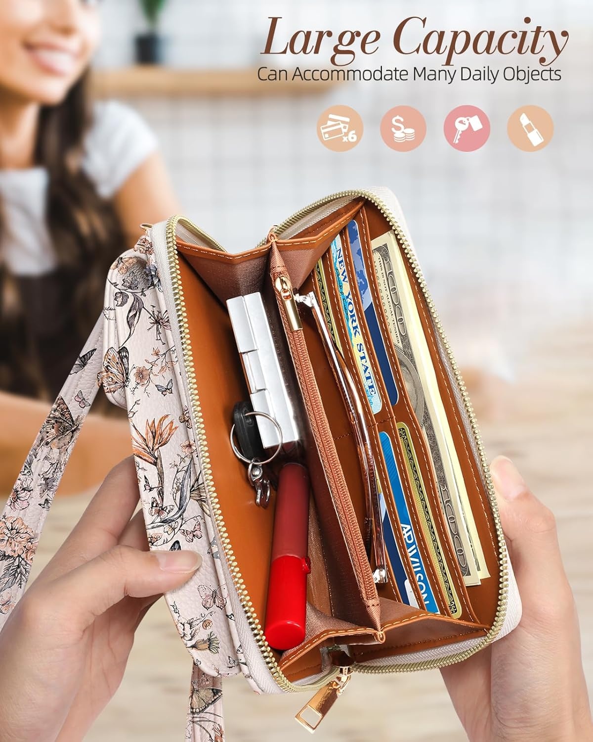 image:imageMiss Adola Cell Phone Purse Crossbody Bags for Women Cute Design Leather Cellphone Bag Small Cross Body Bags Wallet Purses Trendy Aesthetic Pouch for iPhone with Adjustable Strap Vintage FlowerButterfly Flower