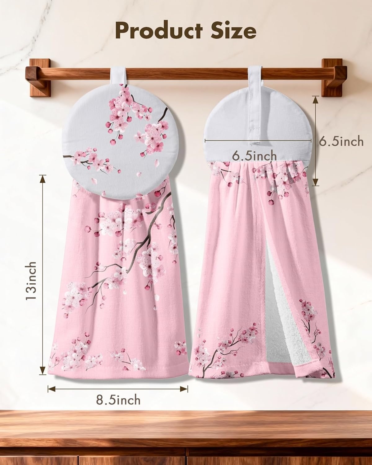 image:imageMiss Adola Cotton Hanging Hand Towels 2pcs Hand Drying Towels for Kitchen Bathroom with Hanging Loop Cute Decorative Soft Terry Cloth Kitchen Towel with Strawberry Design for Housewarming GiftsPink Blossom