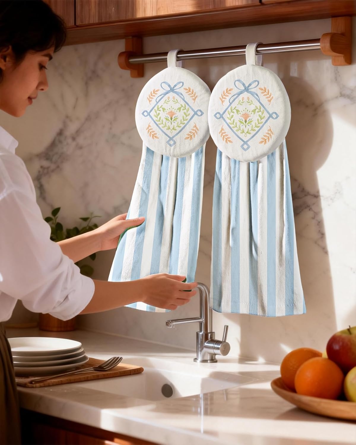 image:imageMiss Adola Cotton Hanging Hand Towels 2pcs Hand Drying Towels for Kitchen Bathroom with Hanging Loop Cute Decorative Soft Terry Cloth Kitchen Towel with Strawberry Design for Housewarming GiftsRustic Chic