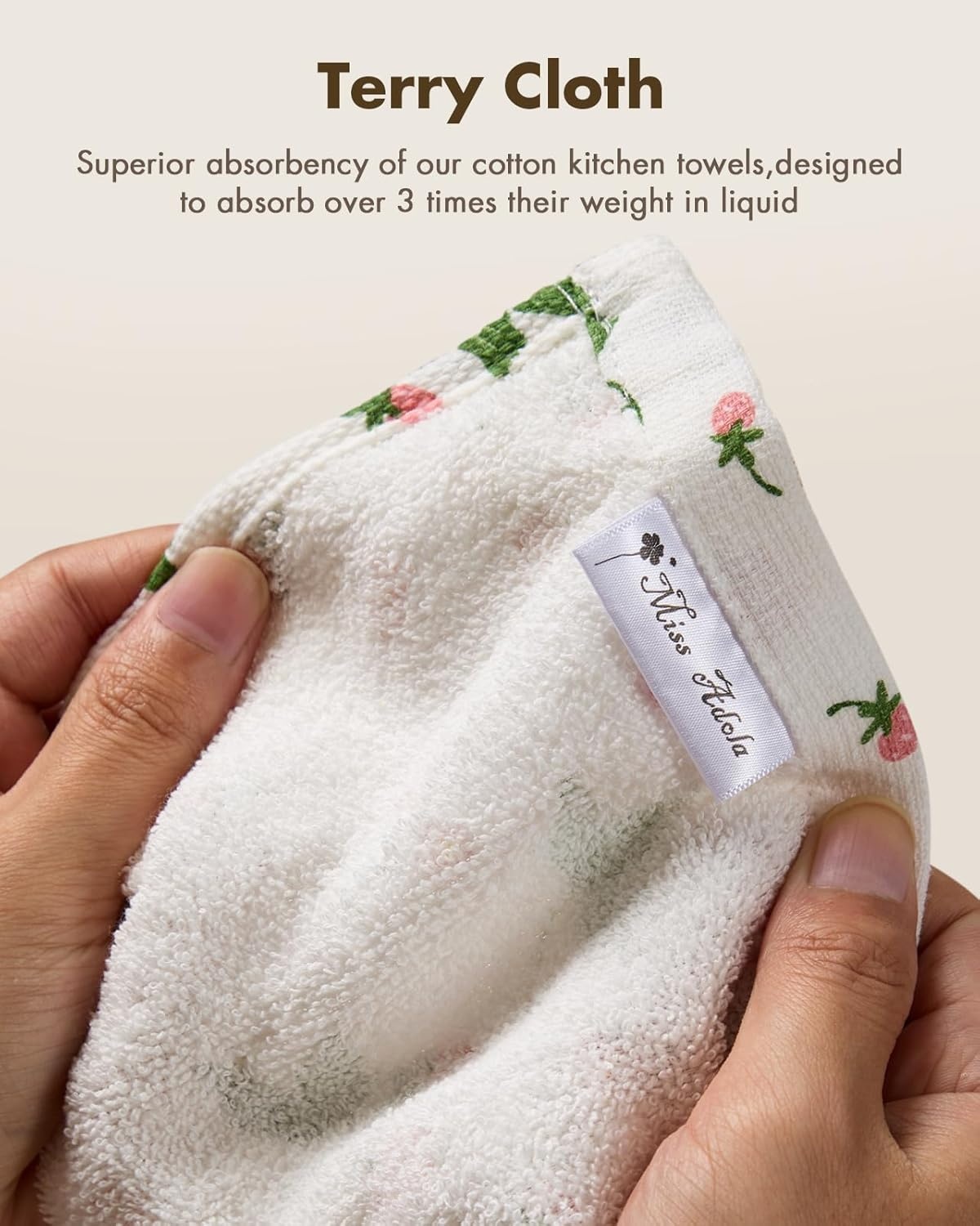 image:imageMiss Adola Cotton Hanging Hand Towels 2pcs Hand Drying Towels for Kitchen Bathroom with Hanging Loop Cute Decorative Soft Terry Cloth Kitchen Towel with Strawberry Design for Housewarming GiftsWatercolor Strawberry