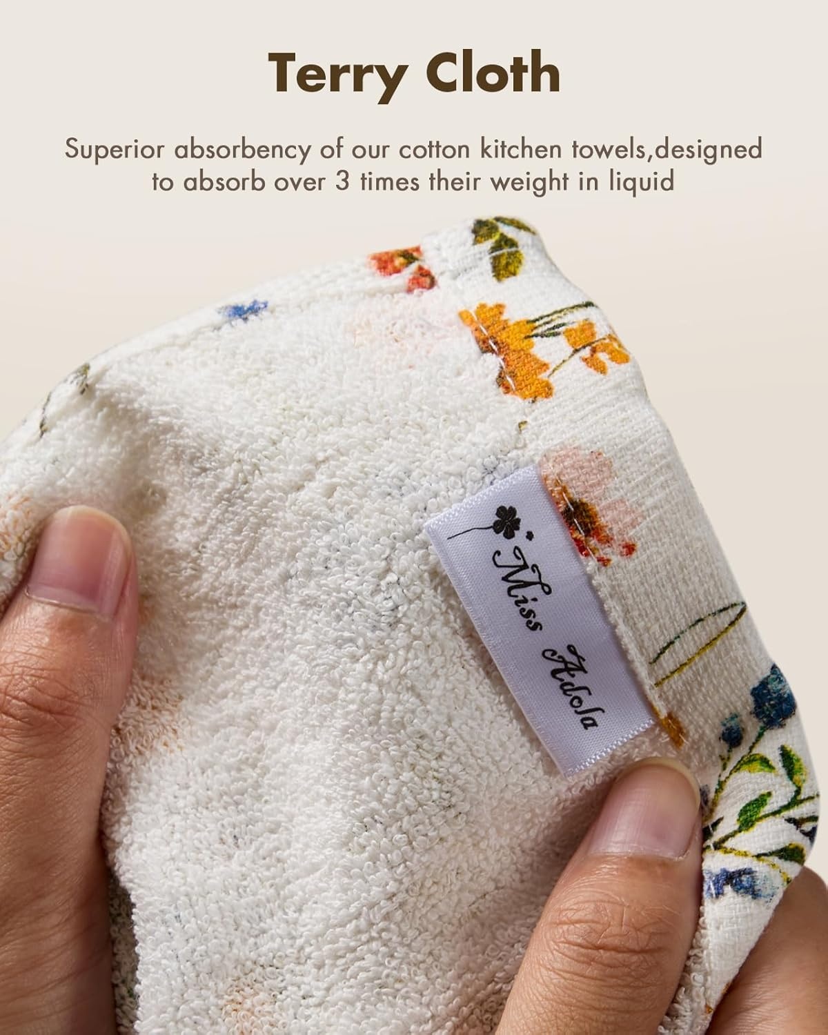 image:imageMiss Adola Cotton Hanging Hand Towels 2pcs Hand Drying Towels for Kitchen Bathroom with Hanging Loop Cute Decorative Soft Terry Cloth Kitchen Towel with Strawberry Design for Housewarming GiftsVintage Flower