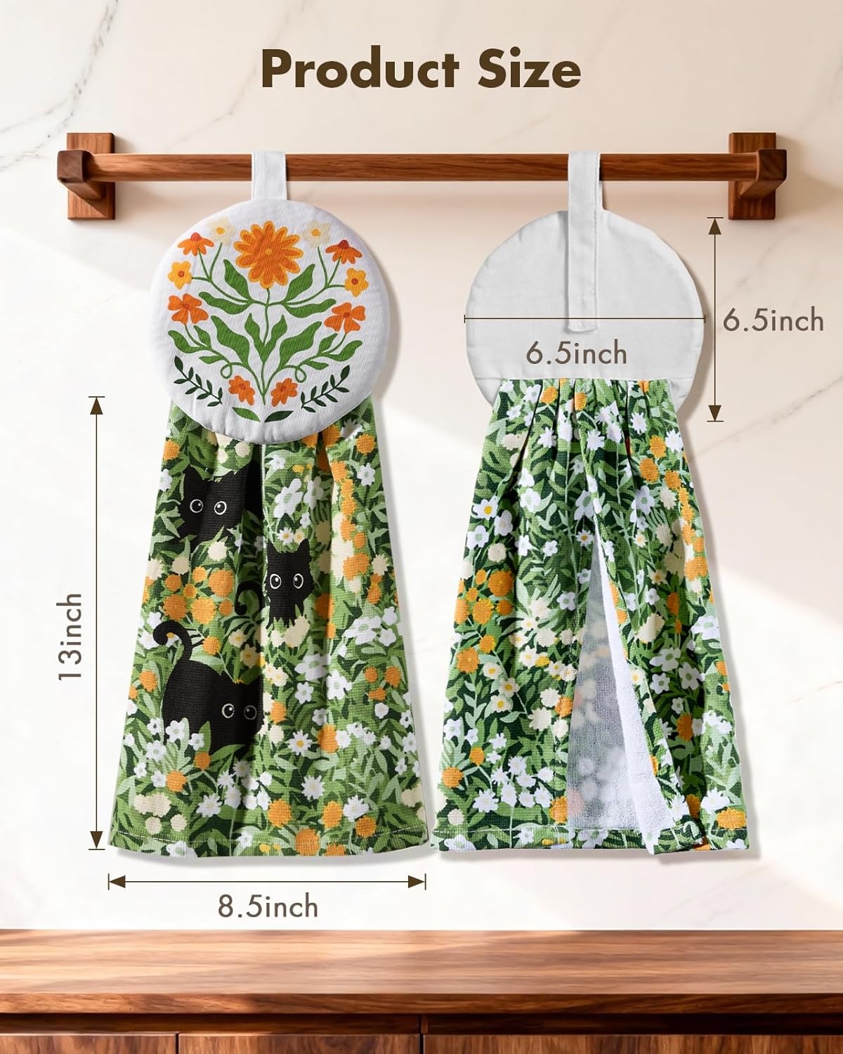 image:imageMiss Adola Cotton Hanging Hand Towels 2pcs Hand Drying Towels for Kitchen Bathroom with Hanging Loop Cute Decorative Soft Terry Cloth Kitchen Towel with Strawberry Design for Housewarming GiftsPlayful Cats