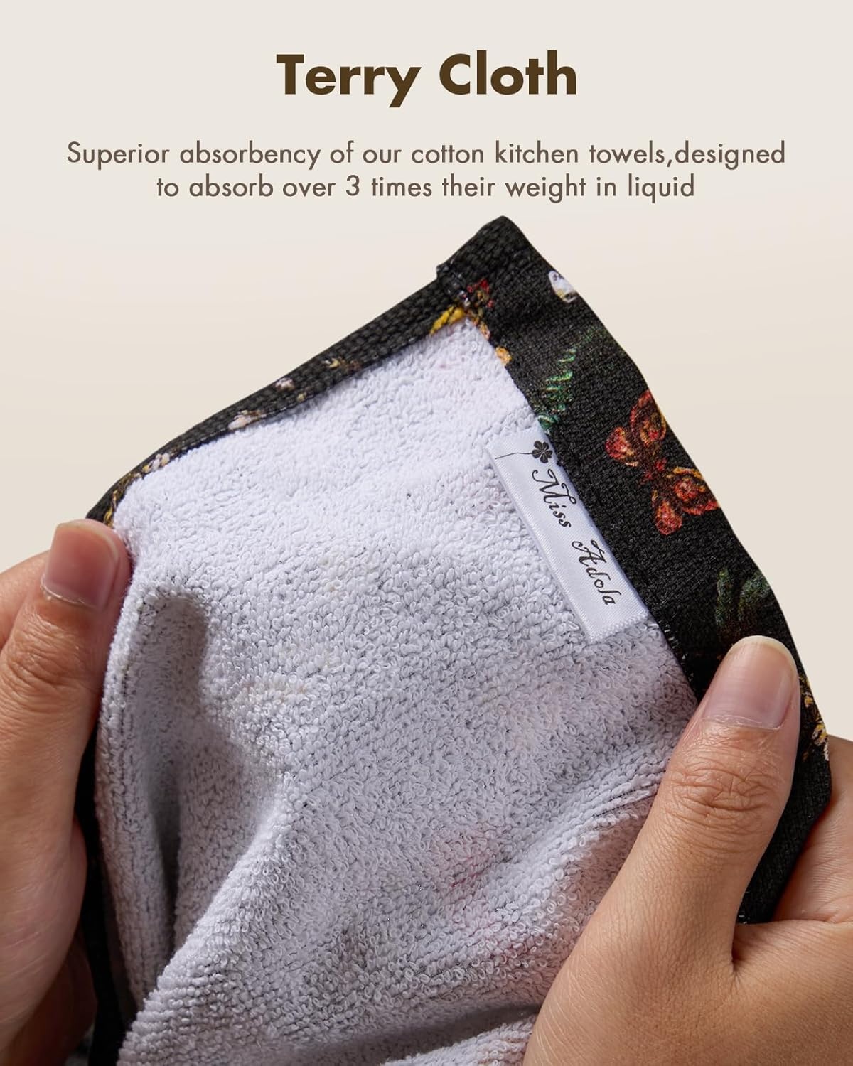 image:imageMiss Adola Cotton Hanging Hand Towels 2pcs Hand Drying Towels for Kitchen Bathroom with Hanging Loop Cute Decorative Soft Terry Cloth Kitchen Towel with Strawberry Design for Housewarming GiftsBlack Mushroom