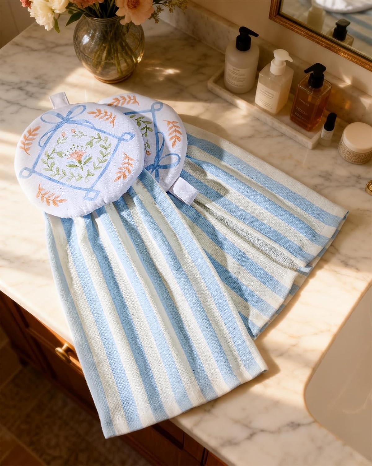 image:imageMiss Adola Cotton Hanging Hand Towels 2pcs Hand Drying Towels for Kitchen Bathroom with Hanging Loop Cute Decorative Soft Terry Cloth Kitchen Towel with Strawberry Design for Housewarming GiftsRustic Chic