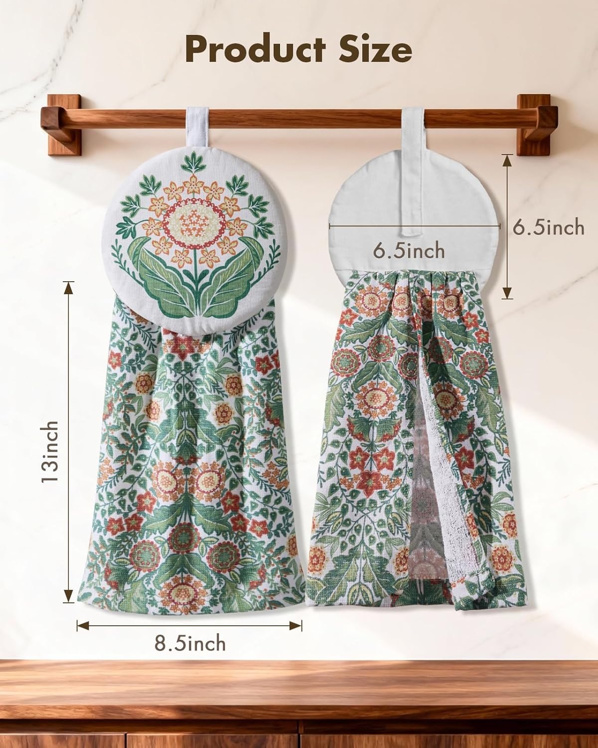 image:imageMiss Adola Cotton Hanging Hand Towels 2pcs Hand Drying Towels for Kitchen Bathroom with Hanging Loop Cute Decorative Soft Terry Cloth Kitchen Towel with Strawberry Design for Housewarming GiftsBoho Flowers