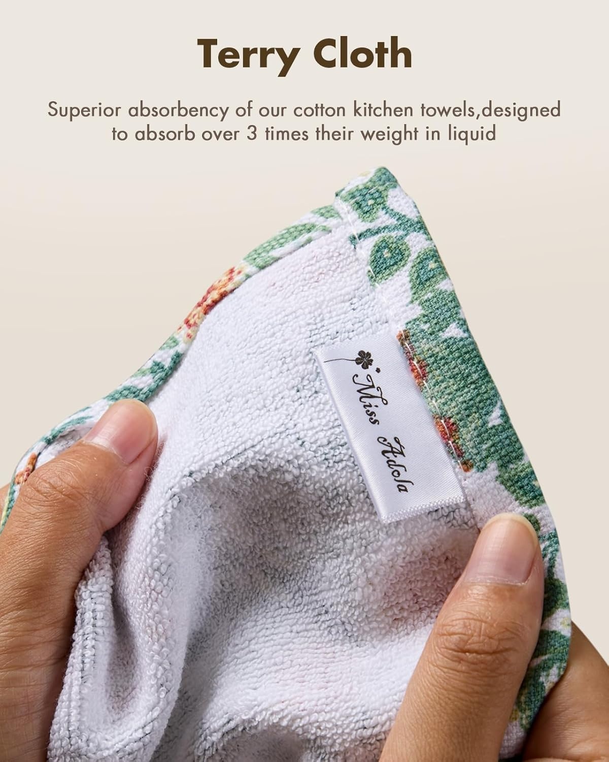 image:imageMiss Adola Cotton Hanging Hand Towels 2pcs Hand Drying Towels for Kitchen Bathroom with Hanging Loop Cute Decorative Soft Terry Cloth Kitchen Towel with Strawberry Design for Housewarming GiftsBoho Flowers