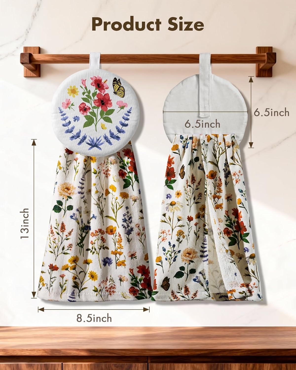 image:imageMiss Adola Cotton Hanging Hand Towels 2pcs Hand Drying Towels for Kitchen Bathroom with Hanging Loop Cute Decorative Soft Terry Cloth Kitchen Towel with Strawberry Design for Housewarming GiftsVintage Flower