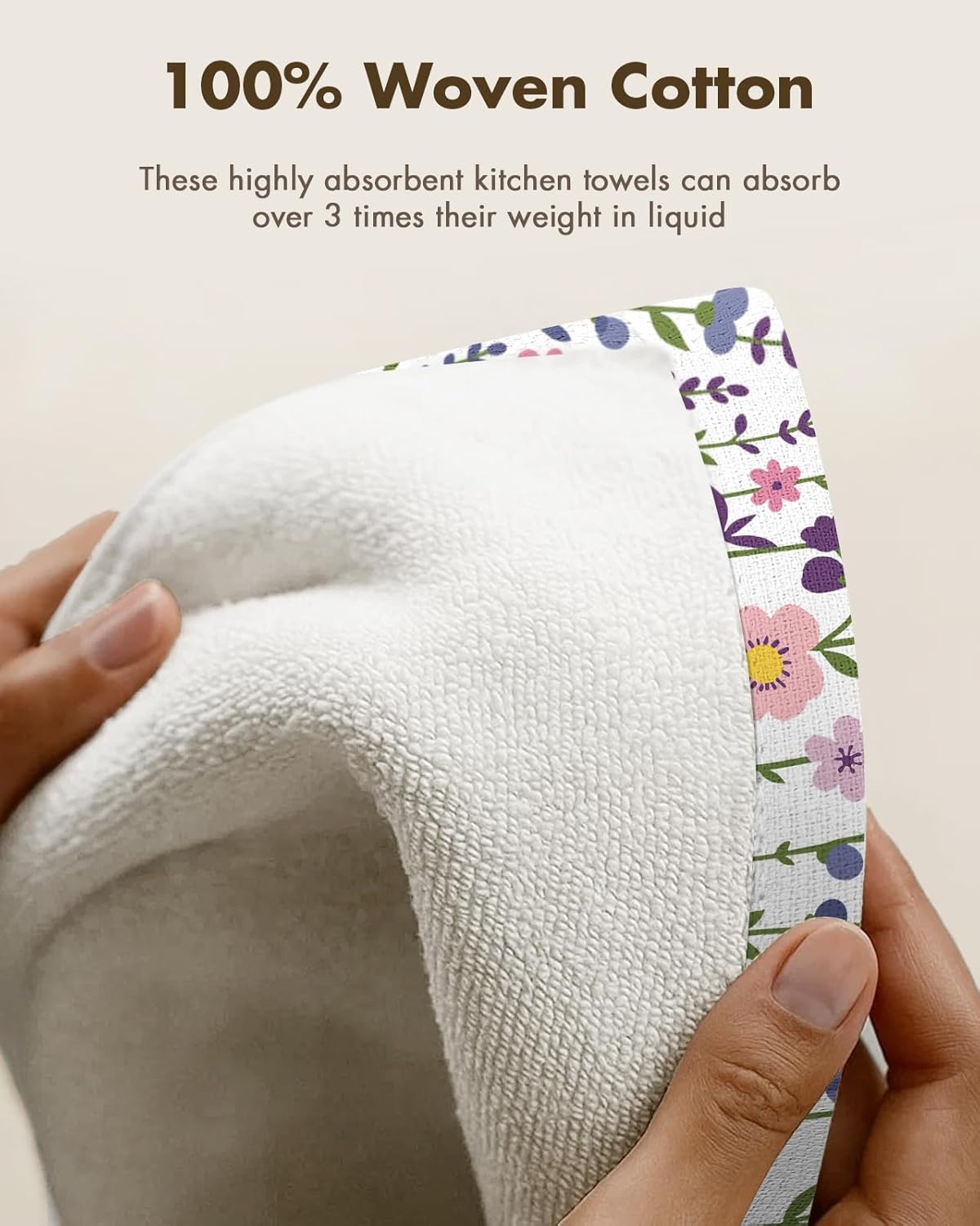 image:imageMiss Adola Cotton Kitchen Towels Set of 2 Cute Design 1626 Inch Dish Towels for Kitchen with Hanging Loop Beige Flower Quick Dry Hand Towels Soft amp Absorbent Decorative Terry Cloth Tea TowelsPurple Flower