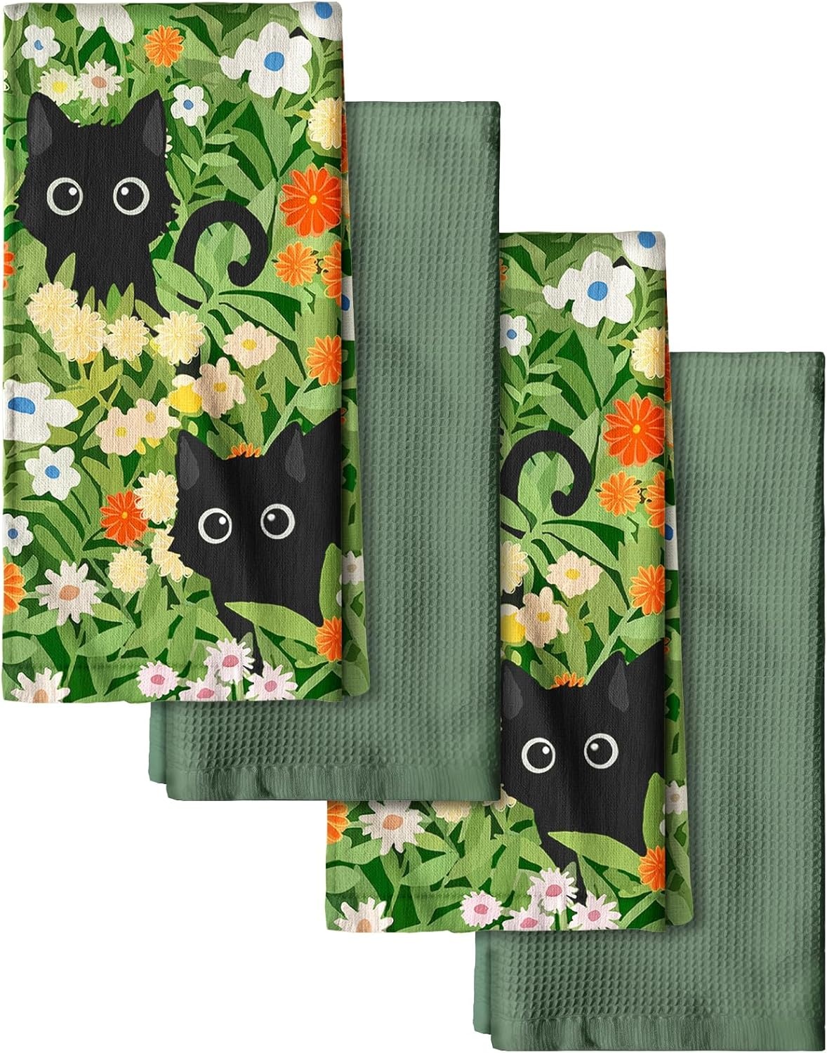 image:imageMiss Adola Cotton Kitchen Towels Set of 2 Cute Design 1626 Inch Dish Towels for Kitchen with Hanging Loop Beige Flower Quick Dry Hand Towels Soft amp Absorbent Decorative Terry Cloth Tea TowelsBlack Cat