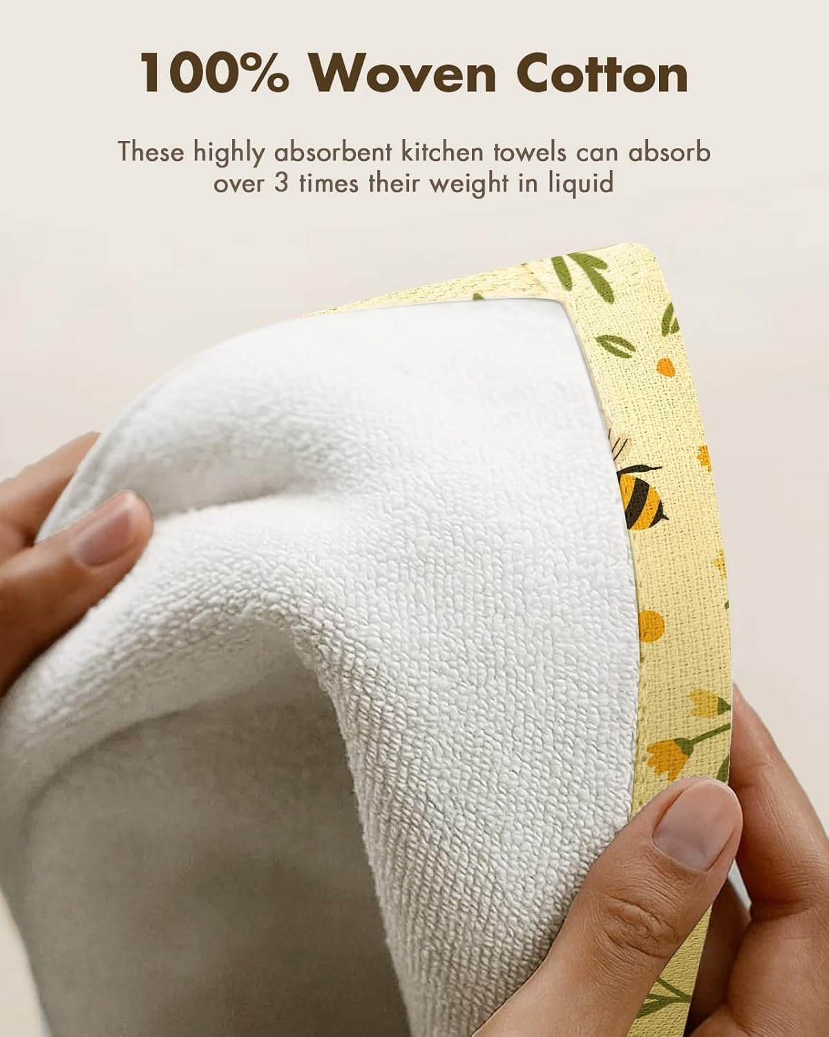 image:imageMiss Adola Cotton Kitchen Towels Set of 2 Cute Design 1626 Inch Dish Towels for Kitchen with Hanging Loop Beige Flower Quick Dry Hand Towels Soft amp Absorbent Decorative Terry Cloth Tea TowelsBee